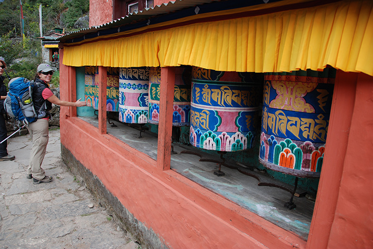 Prayer wheels along the trail