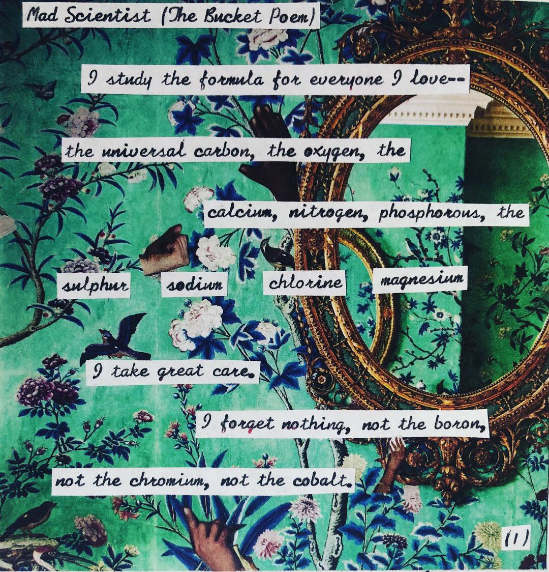 First of three panels, “Mad Scientist (The Bucket Poem)”
