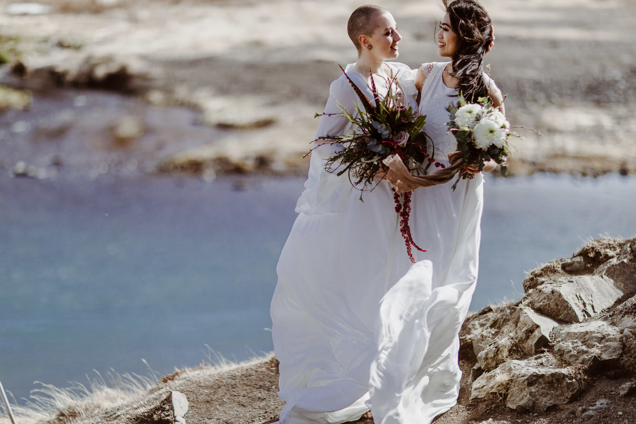 iceland elopement photographer , gay wedding in iceland , two brides iceland elopement