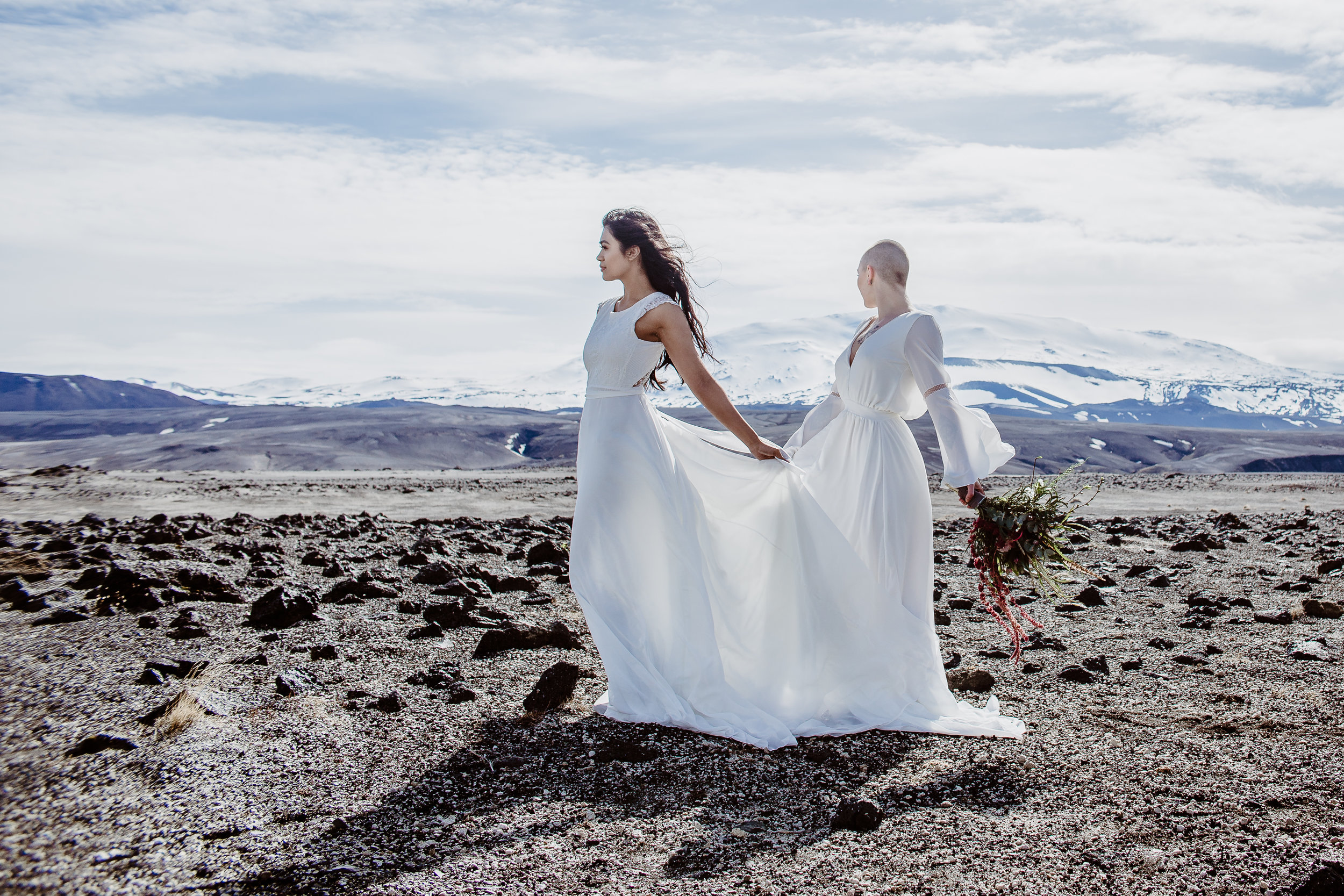 iceland elopement photographer , gay wedding in iceland , two brides iceland elopement