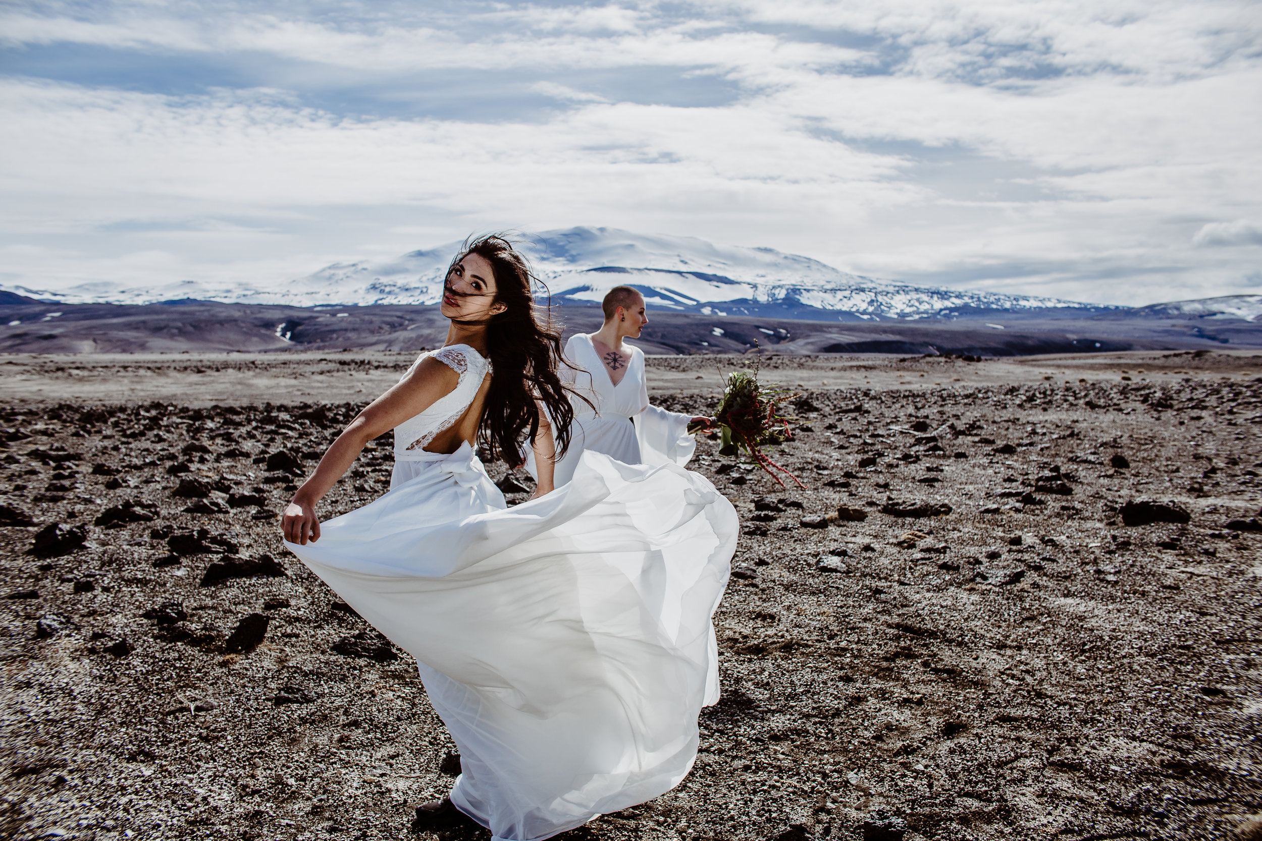 iceland elopement photographer , gay wedding in iceland , two brides iceland elopement