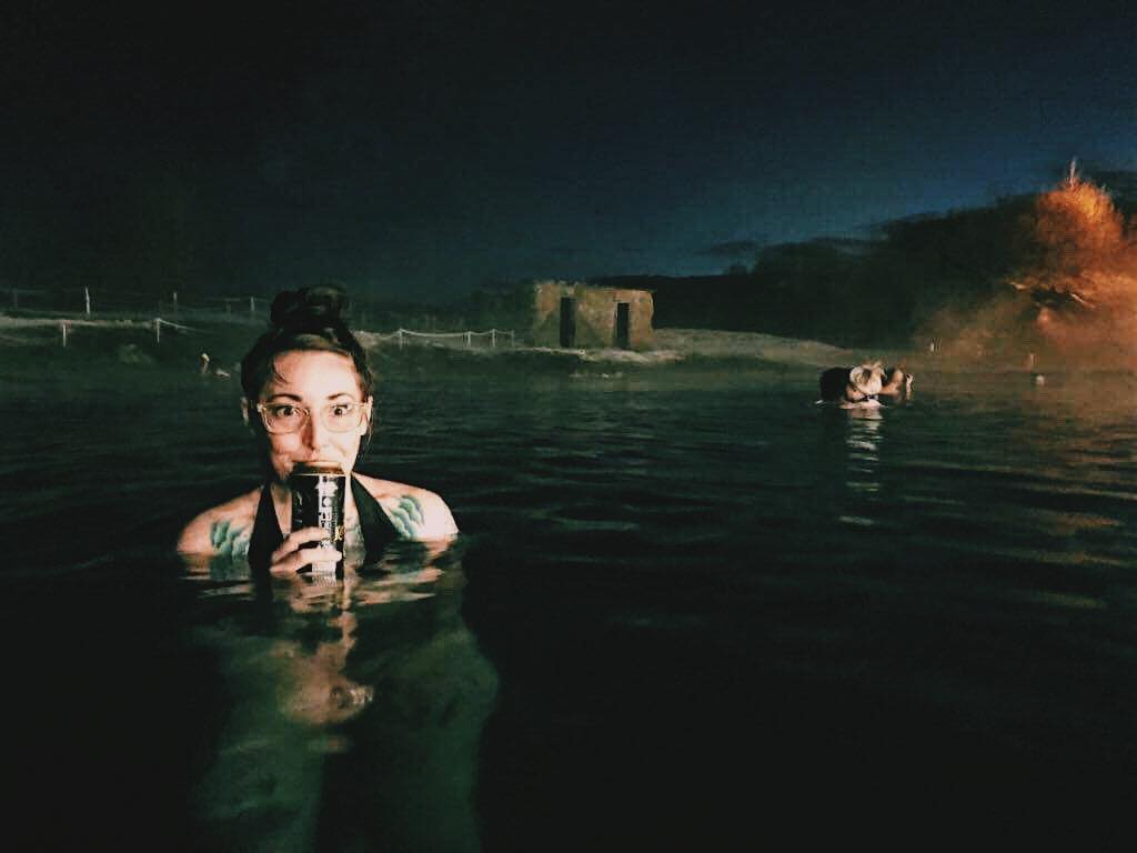 Me swimming about 6pm in December at the Secret Lagoon. Photo Credit: Domenica Rohrborn.