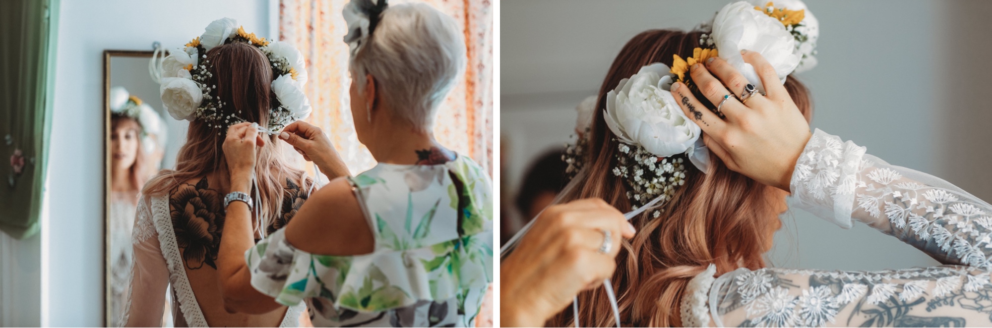 hackney London wedding floral crown by zakas photography 