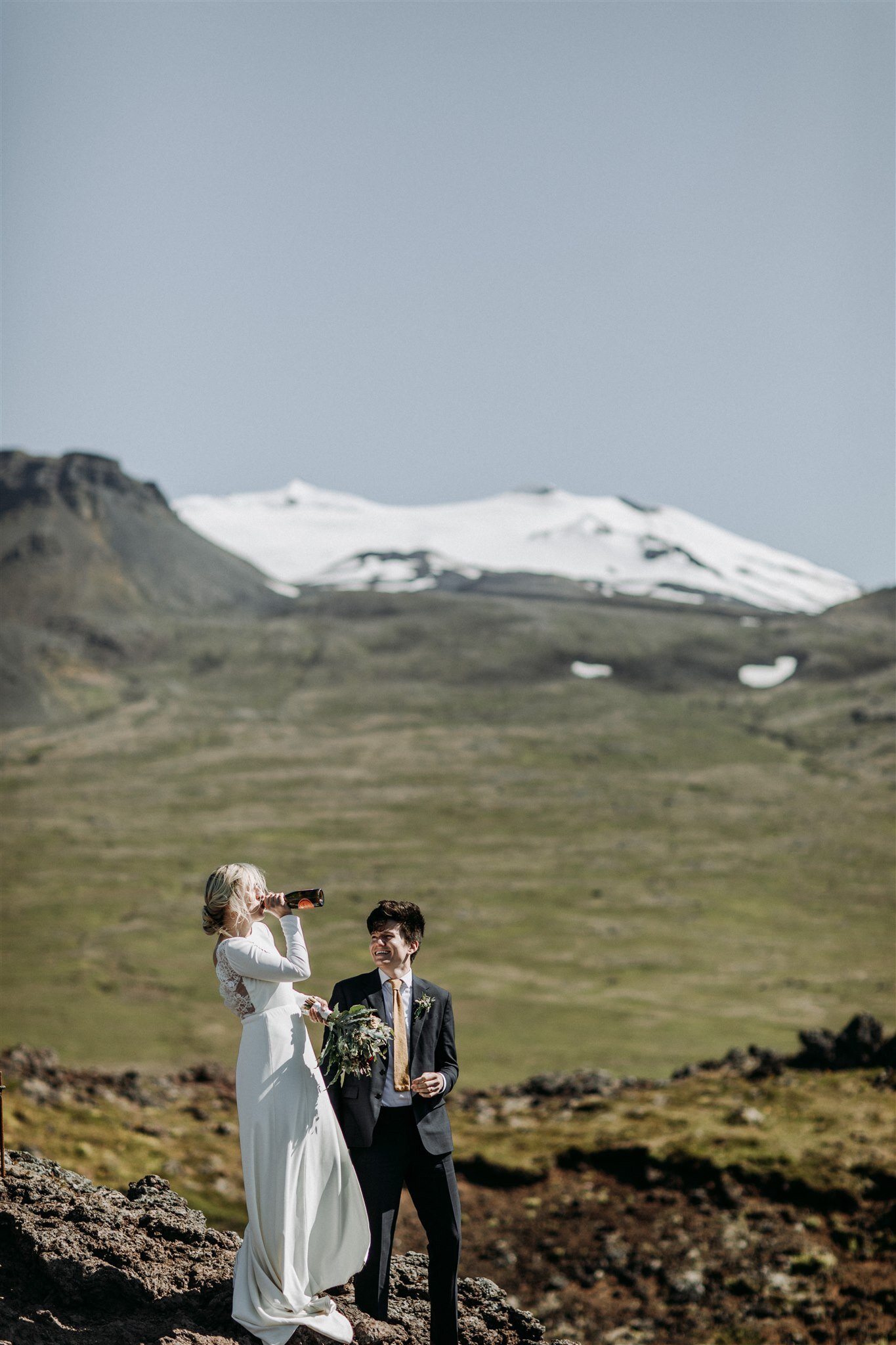 Iceland elopement couple in snæfellsnes with champagne pop | zakas photography