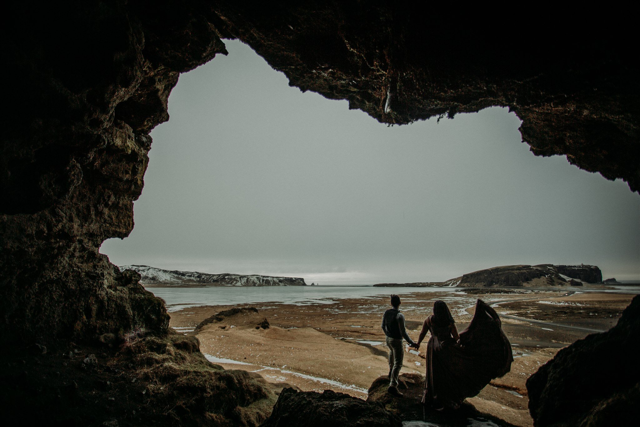 Hidden cave Iceland wedding photos along South Coast | iceland elopement photographer | zakas photography 