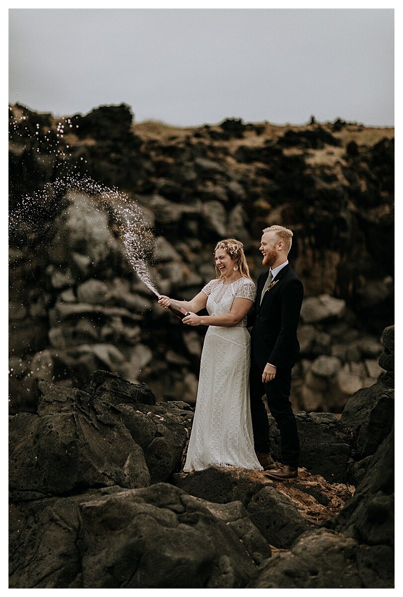 best elopement photos in snæfellsnes champagne pop