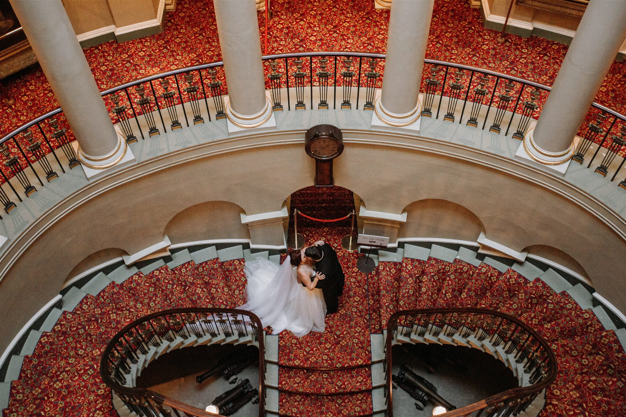 Culzean Castle Scotland elopement bride and groom portrait on castle stairs | adventure elopement photographer