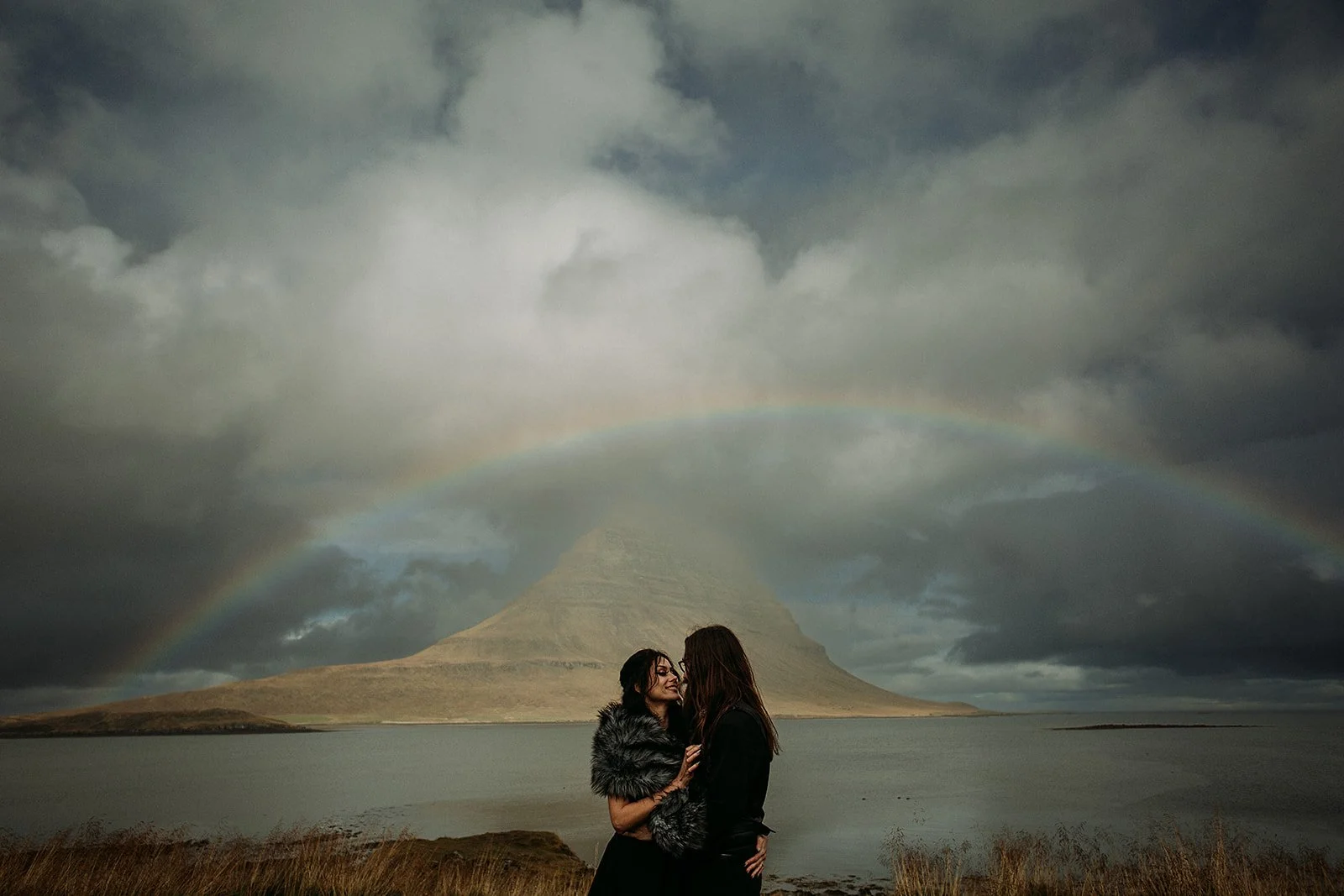 Custom Package Iceland Elopement with Local Elopement Photographer and Planner -- rainbow over Kirkjufell