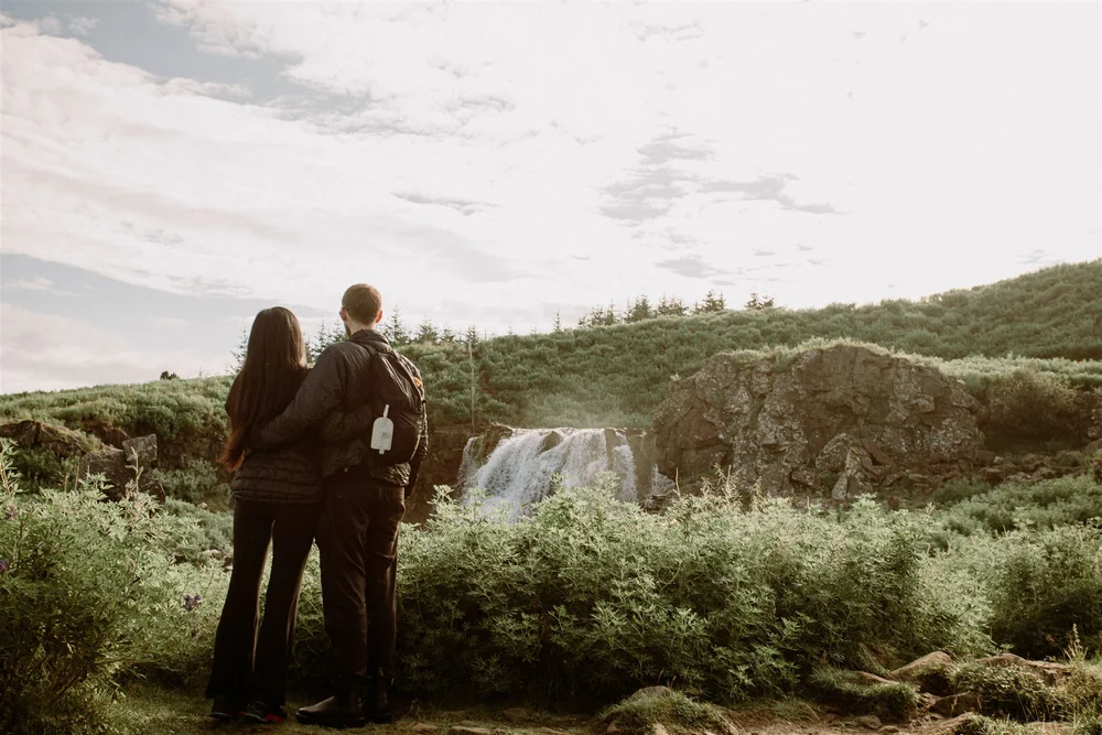 Iceland marriage proposal at secluded waterfall