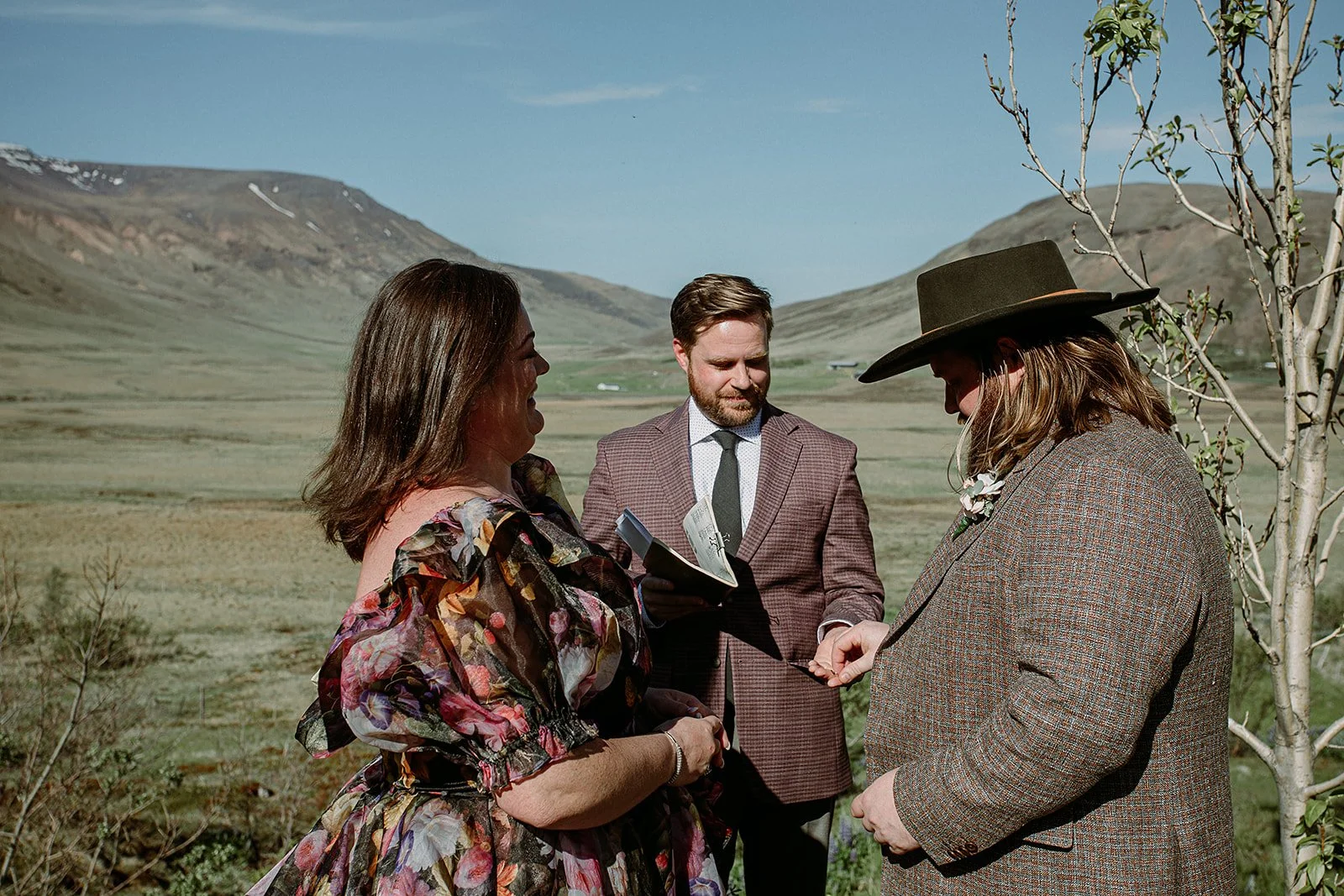 private Iceland elopement in black wedding dress couple at ceremony