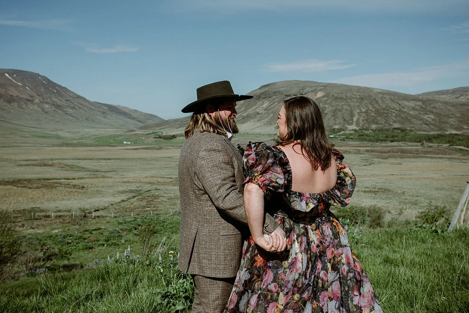private Iceland elopement in black wedding dress couple