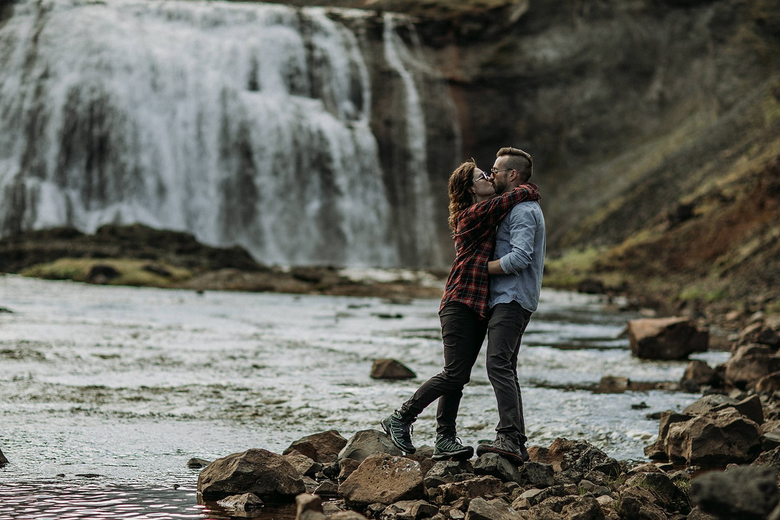 private Iceland proposal at waterfall  hike down to waterfall
