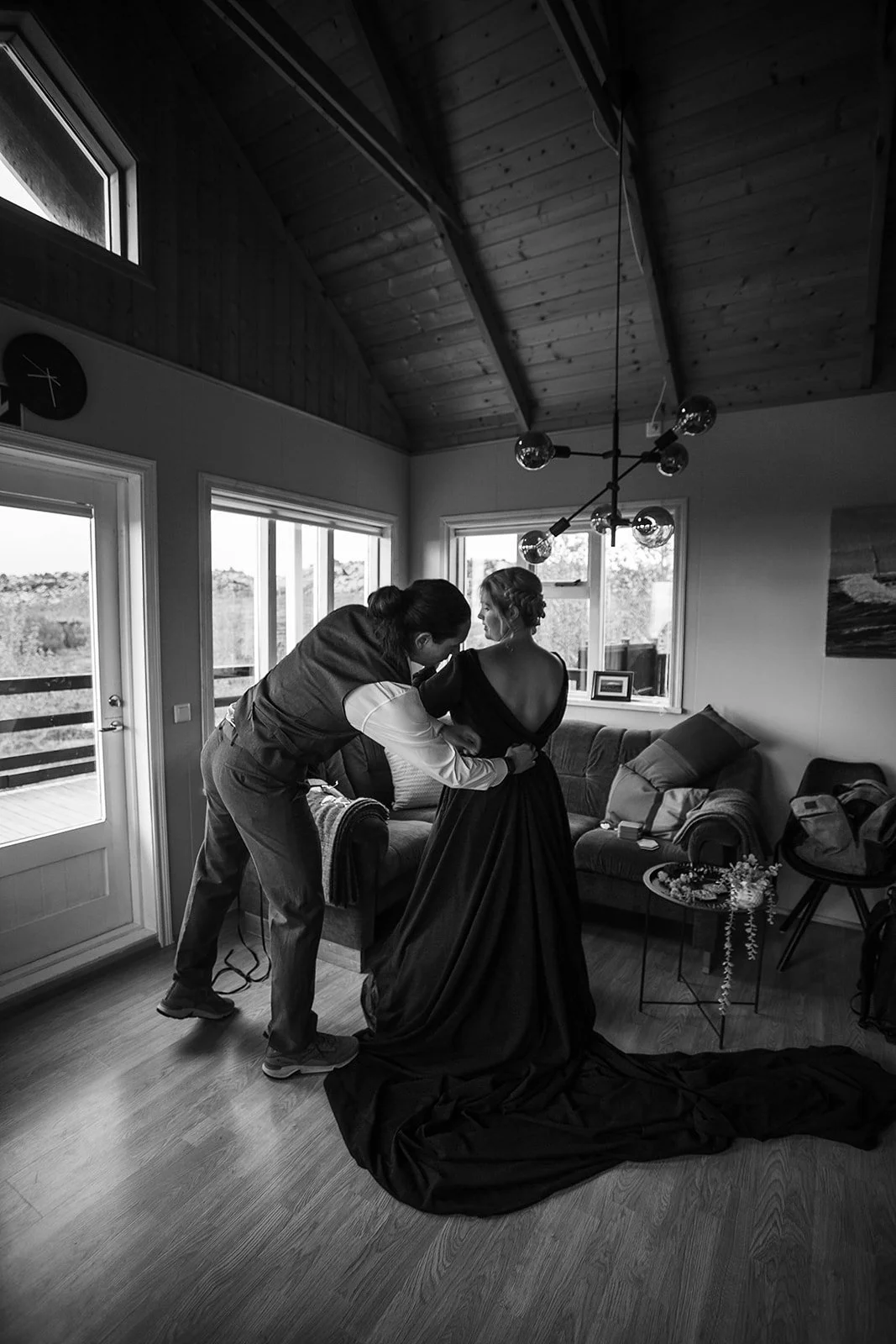 Iceland elopement photographer -- photos of Iceland elopement couple getting ready