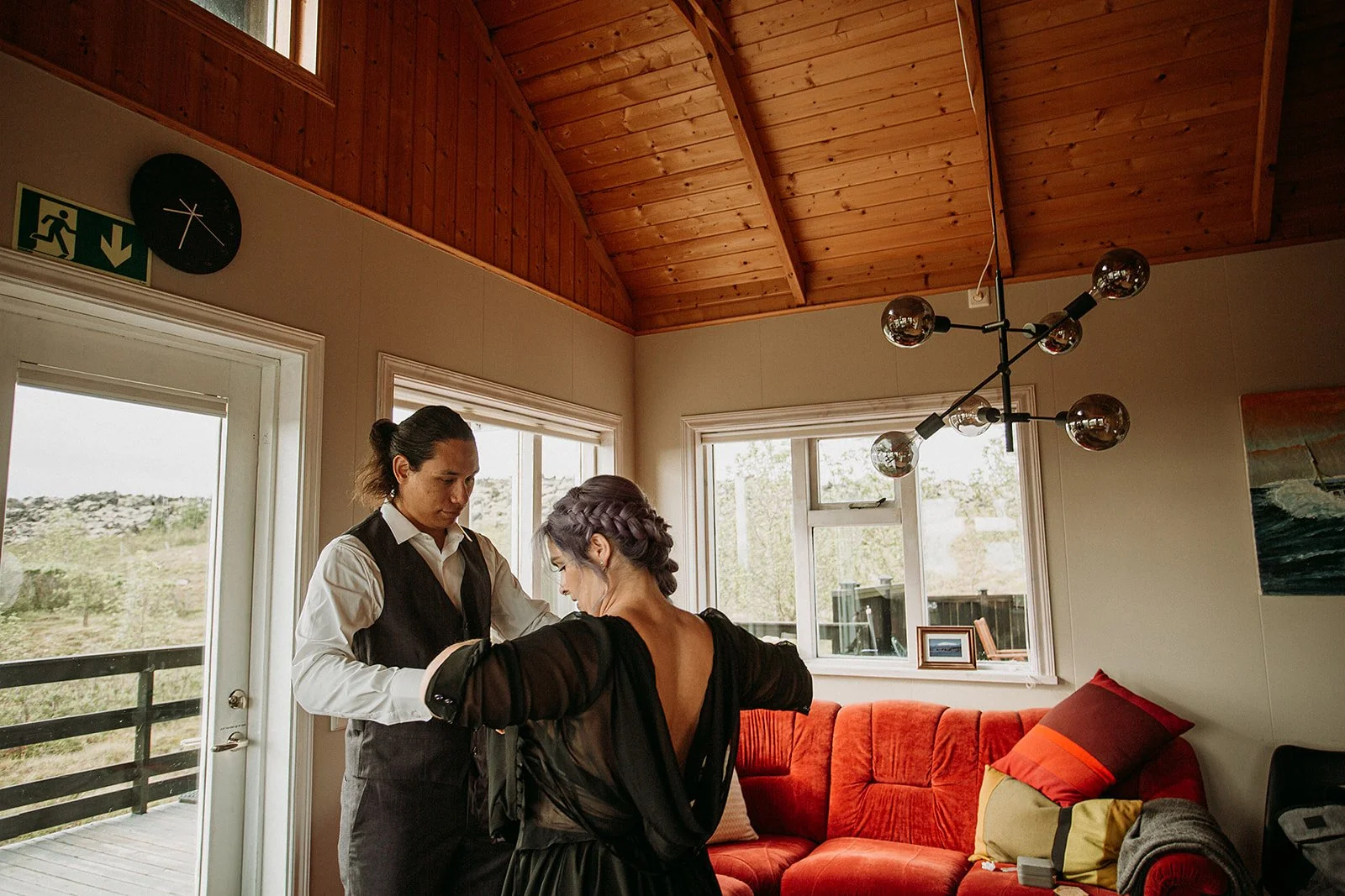 Iceland elopement photographer -- photos of Iceland elopement couple getting ready