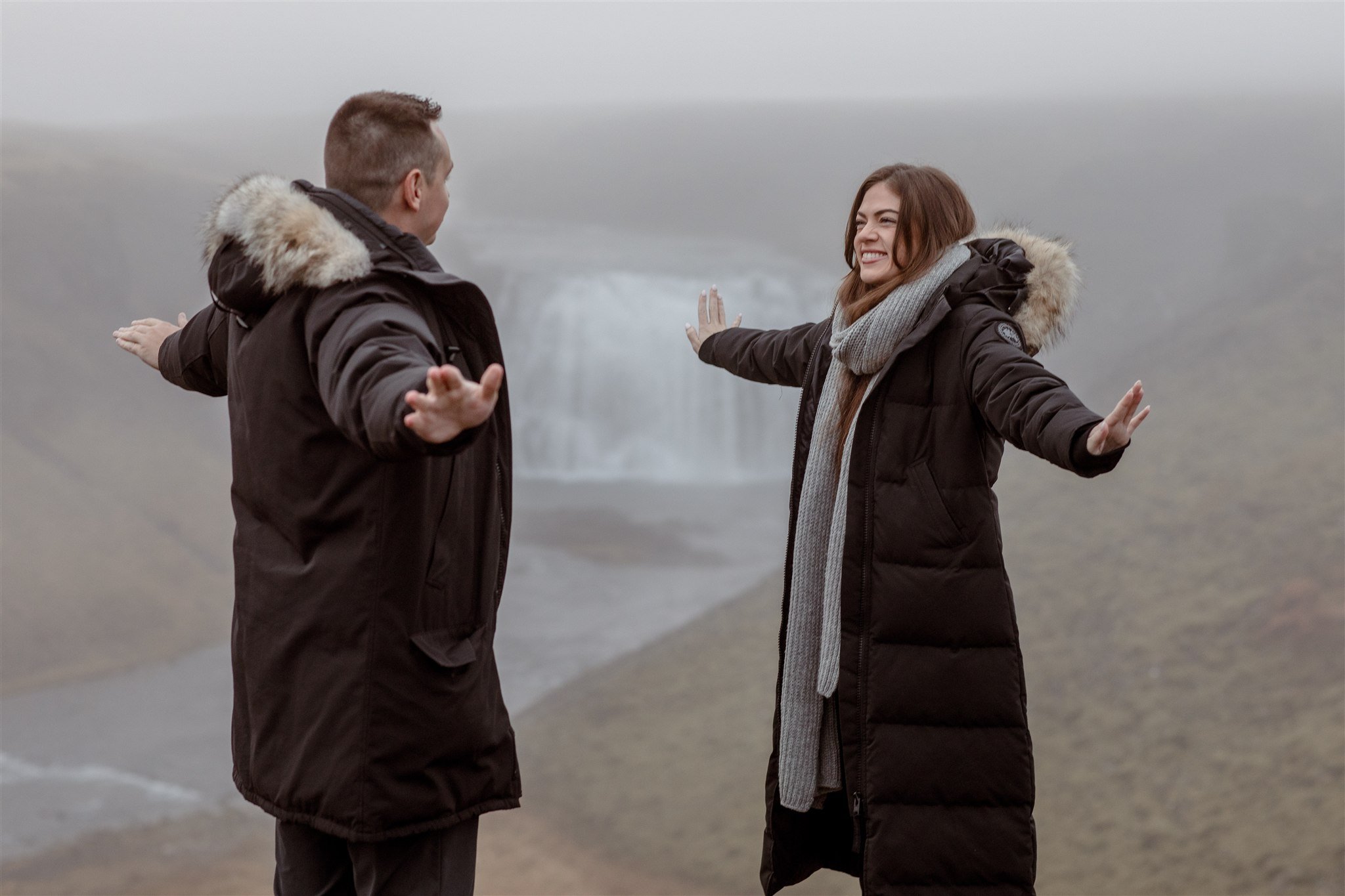  Secret Iceland Proposal at a Foggy Winter Waterfall by a local Iceland Engagement &amp; Proposal Photographer and planner —  