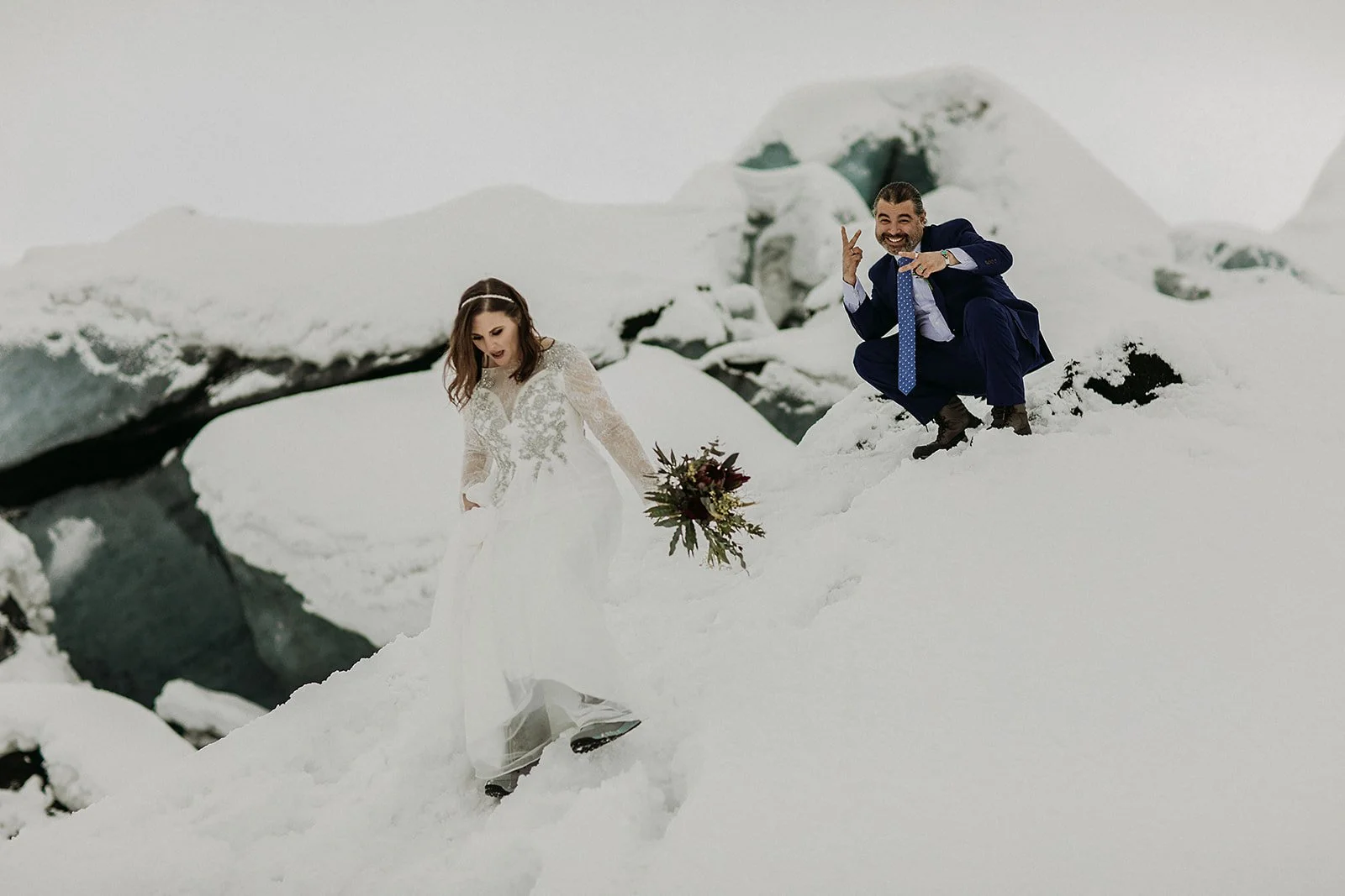A Winter Iceland Elopement at Skógafoss (Skogafoss) and Glacier — couple at glacier