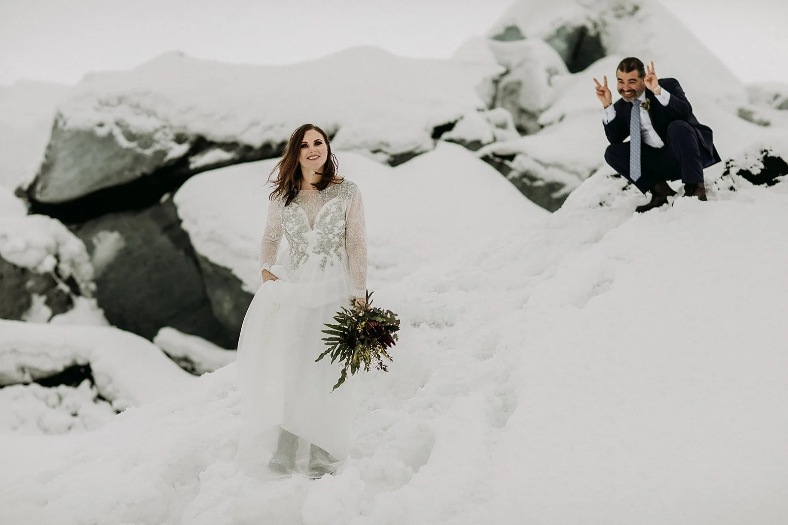 A Winter Iceland Elopement at Skógafoss (Skogafoss) and Glacier — couple at glacier