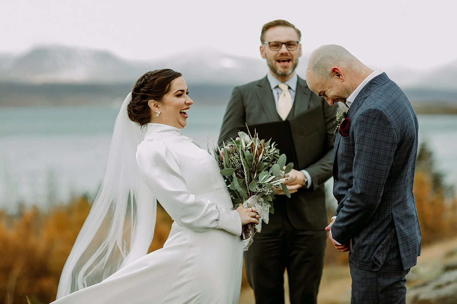 A Private Multi-Area Iceland Elopement by Steph Zakas Photography with wedding couple at private secluded ceremony