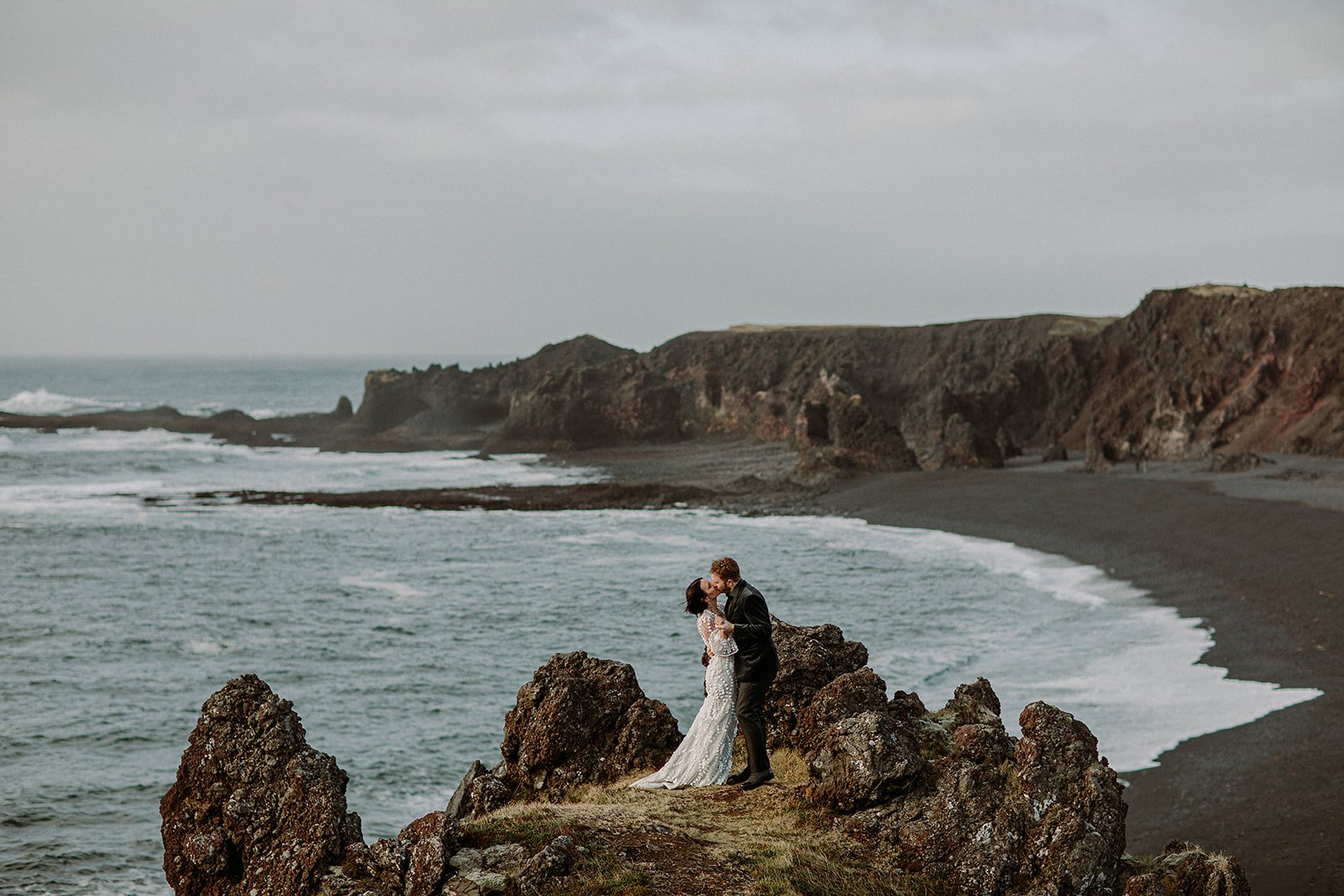 Iceland elopement at a black sand beach