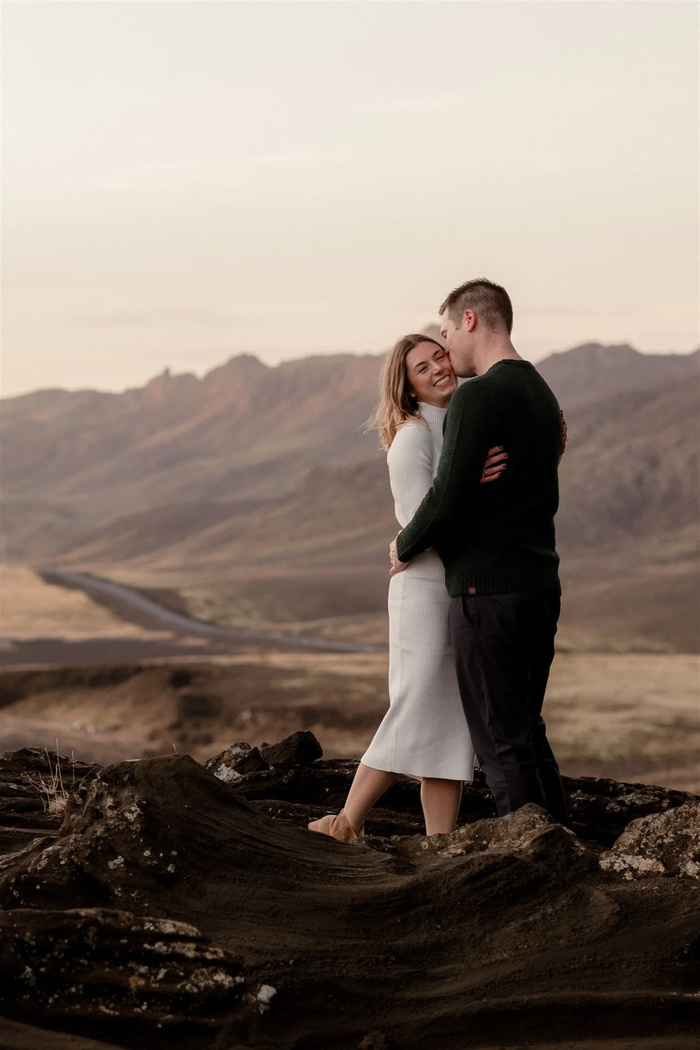  Iceland engagement photo with sunrise dreamy light with couple by water by Iceland engagement proposal photographer steph zakas 