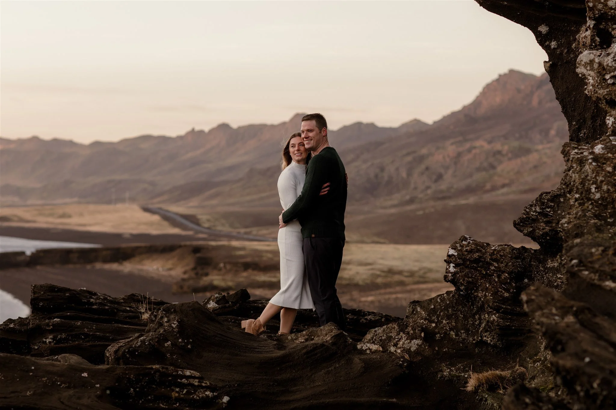  Iceland engagement photo with sunrise dreamy light with couple by water by Iceland engagement proposal photographer steph zakas 