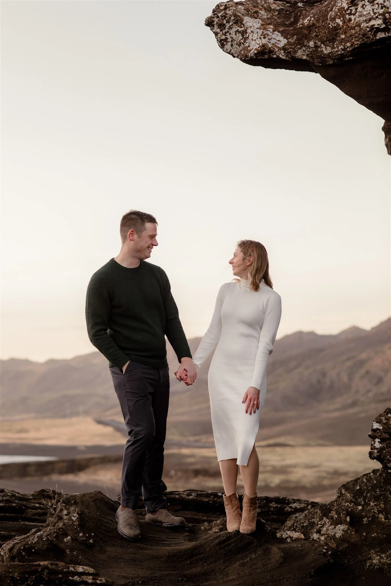  Iceland engagement photo with sunrise dreamy light with couple by water by Iceland engagement proposal photographer steph zakas 