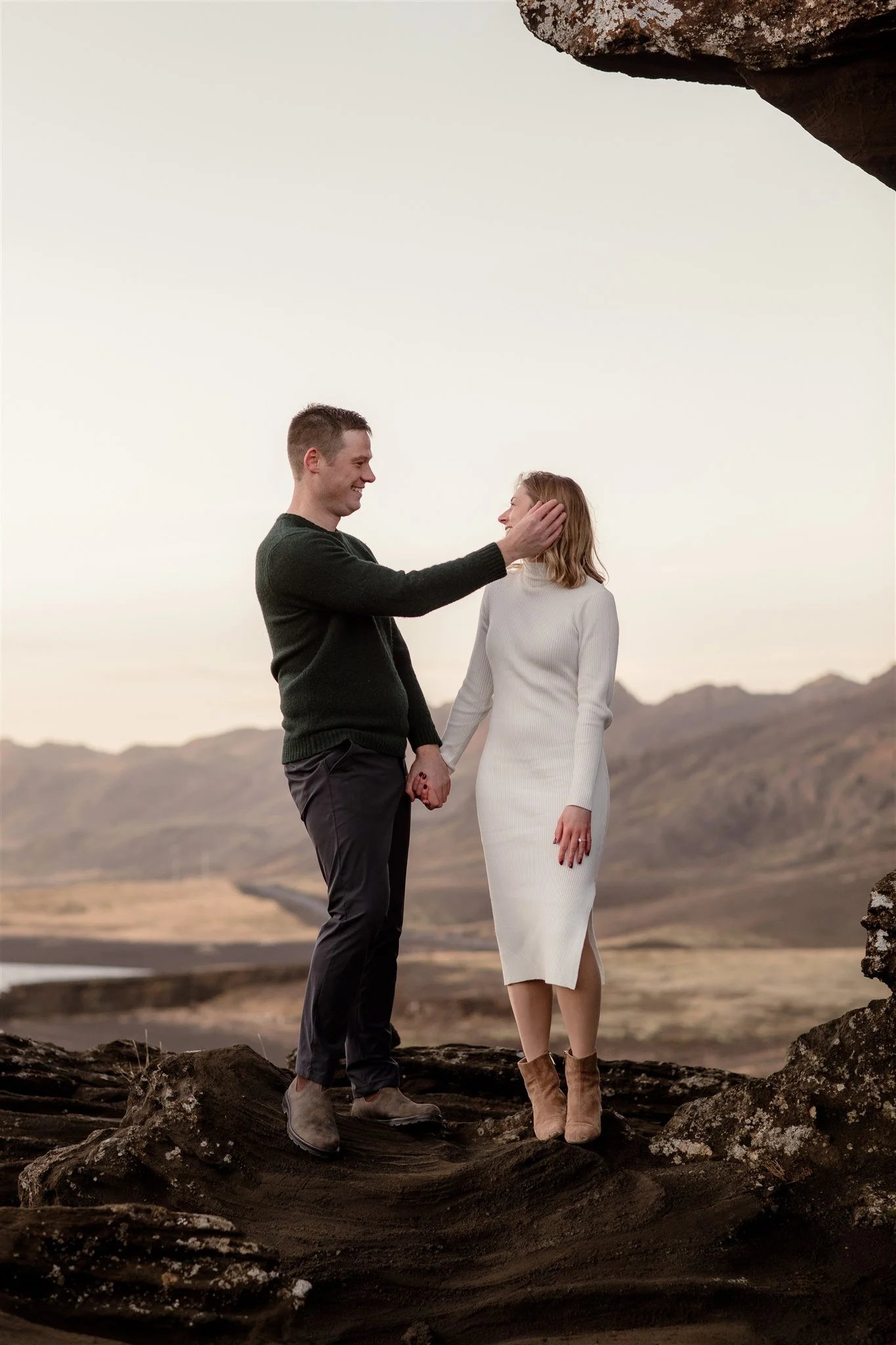  Iceland engagement photo with sunrise dreamy light with couple by water by Iceland engagement proposal photographer steph zakas 