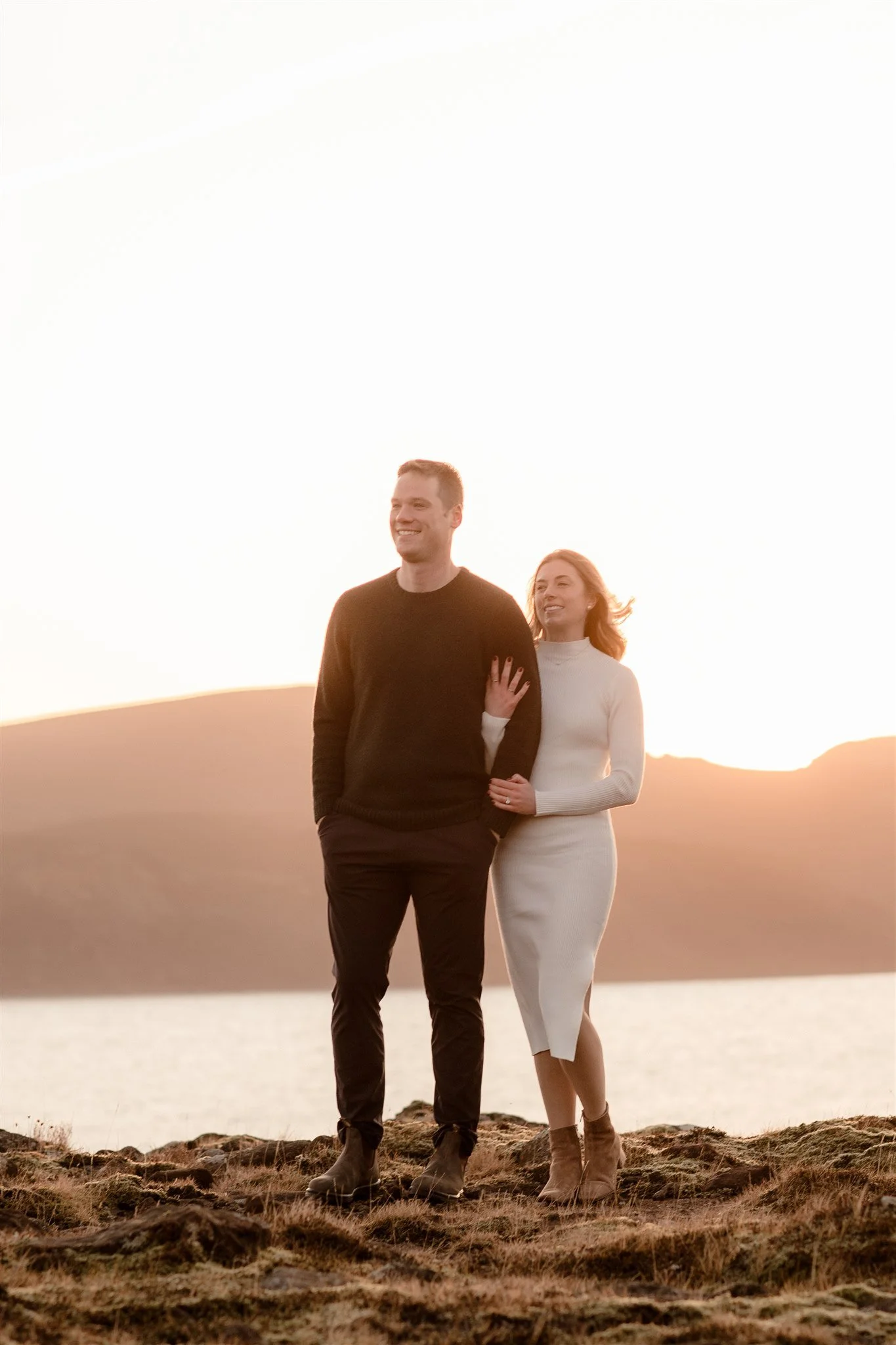  Iceland engagement photo with sunrise dreamy light with couple by water by Iceland engagement proposal photographer steph zakas 