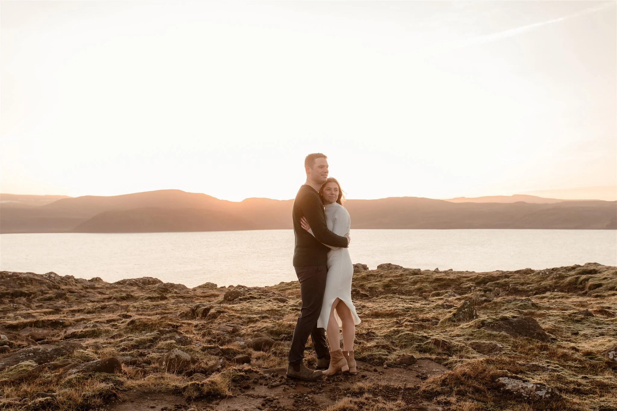  Iceland engagement photo with sunrise dreamy light with couple by water by Iceland engagement proposal photographer steph zakas 