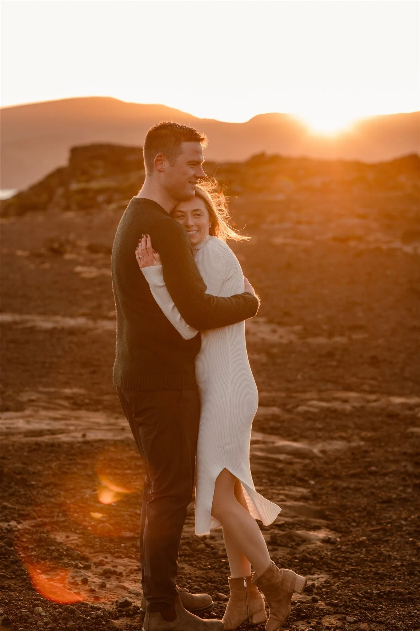  Iceland engagement photo with sunrise dreamy light with couple by water by Iceland engagement proposal photographer steph zakas 