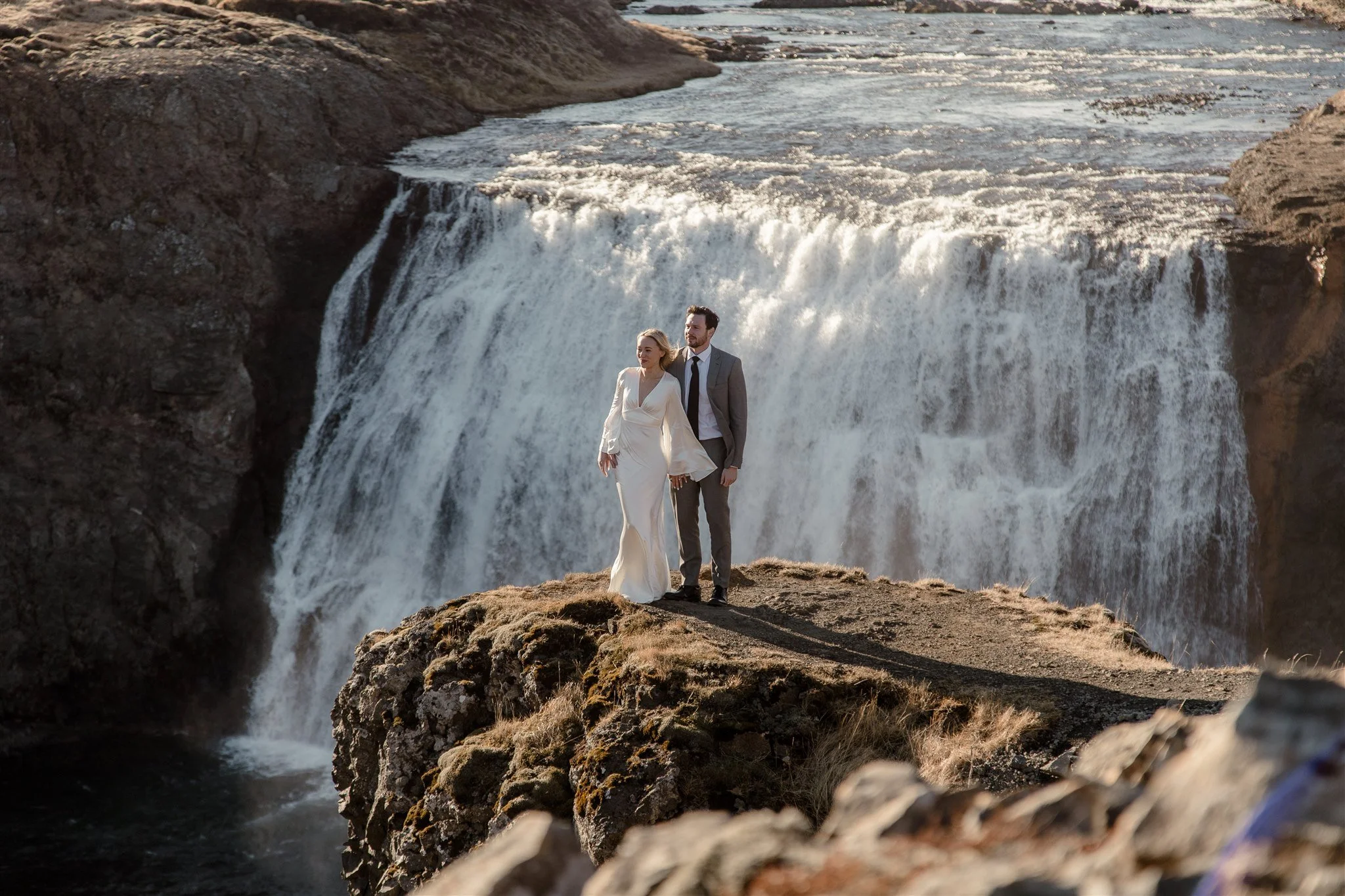Lord of the Rings Inspired Iceland Engagement Photoshoot at waterfall