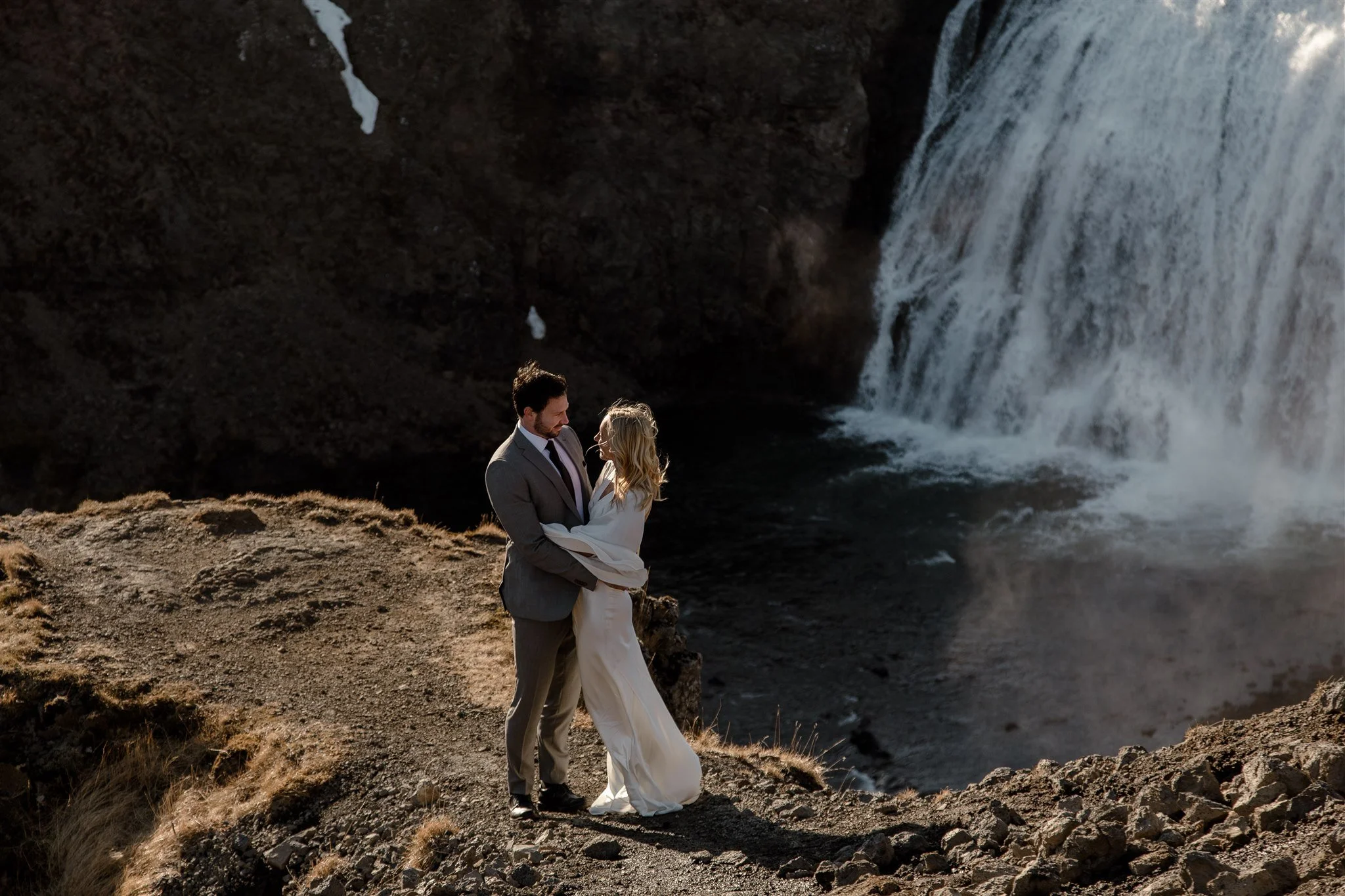 Lord of the Rings Inspired Iceland Engagement Photoshoot at waterfall