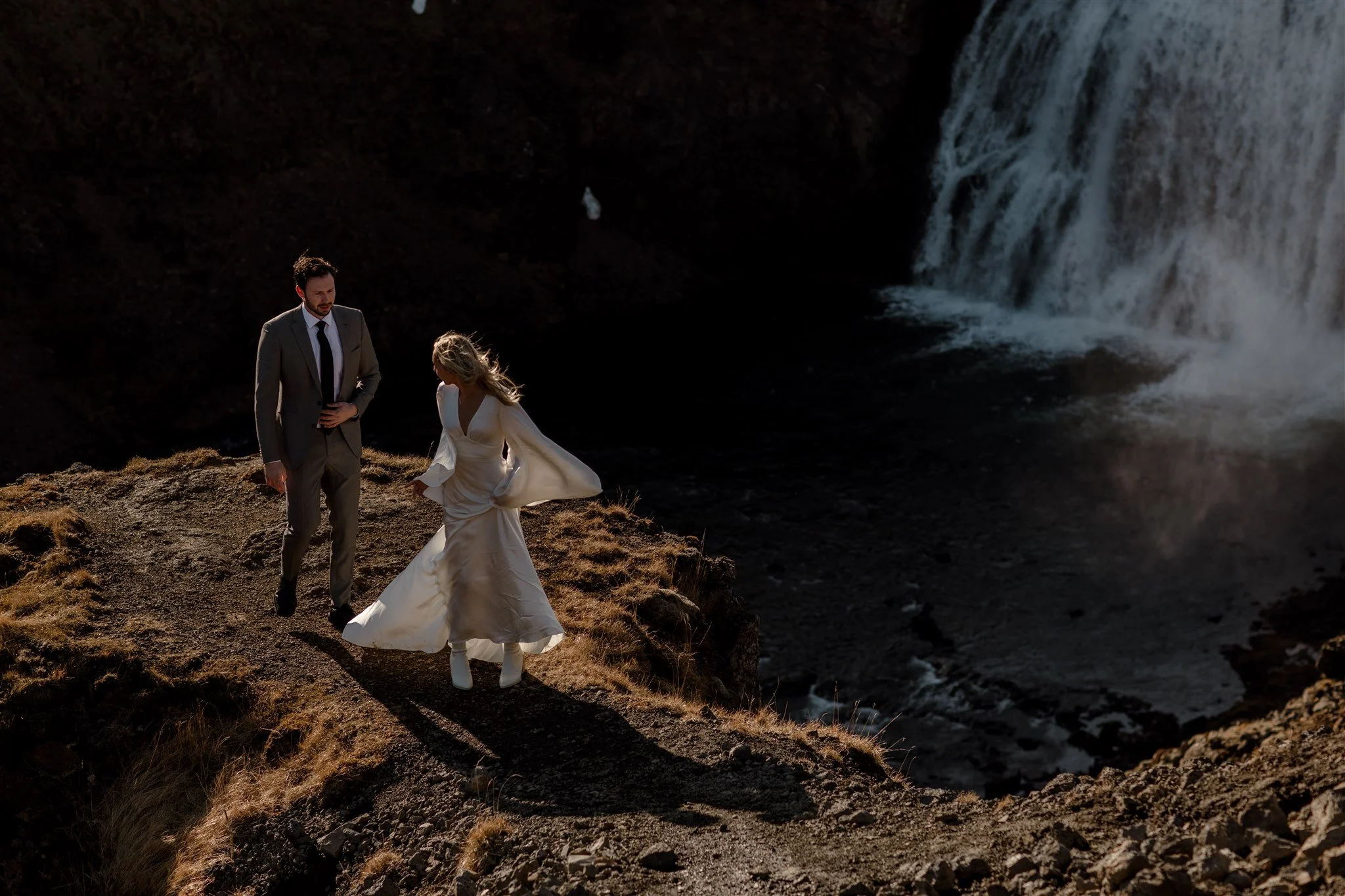 Lord of the Rings Inspired Iceland Engagement Photoshoot at waterfall