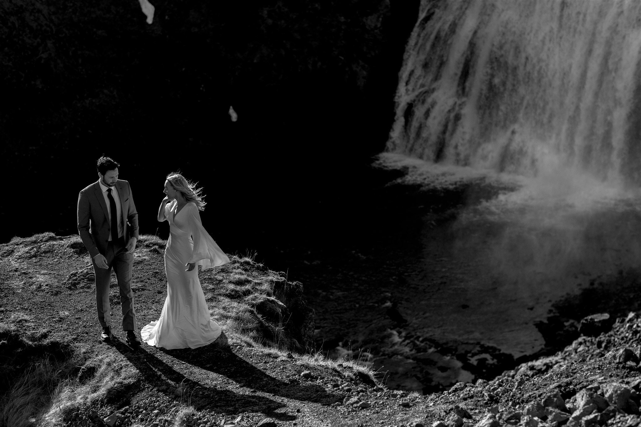 Lord of the Rings Inspired Iceland Engagement Photoshoot at waterfall