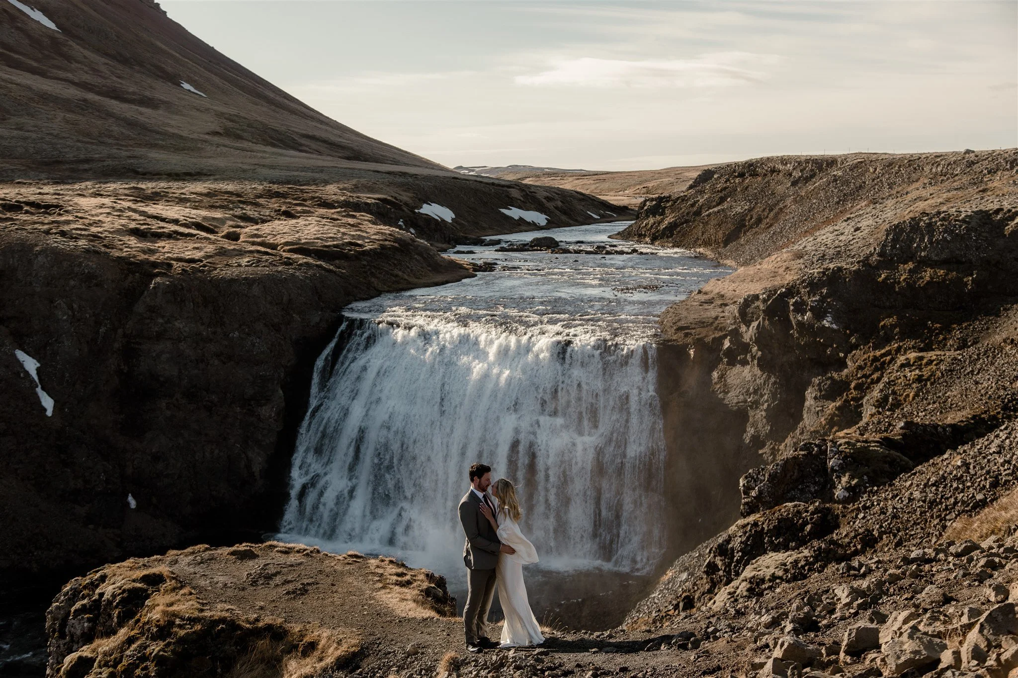 Lord of the Rings Inspired Iceland Engagement Photoshoot at waterfall