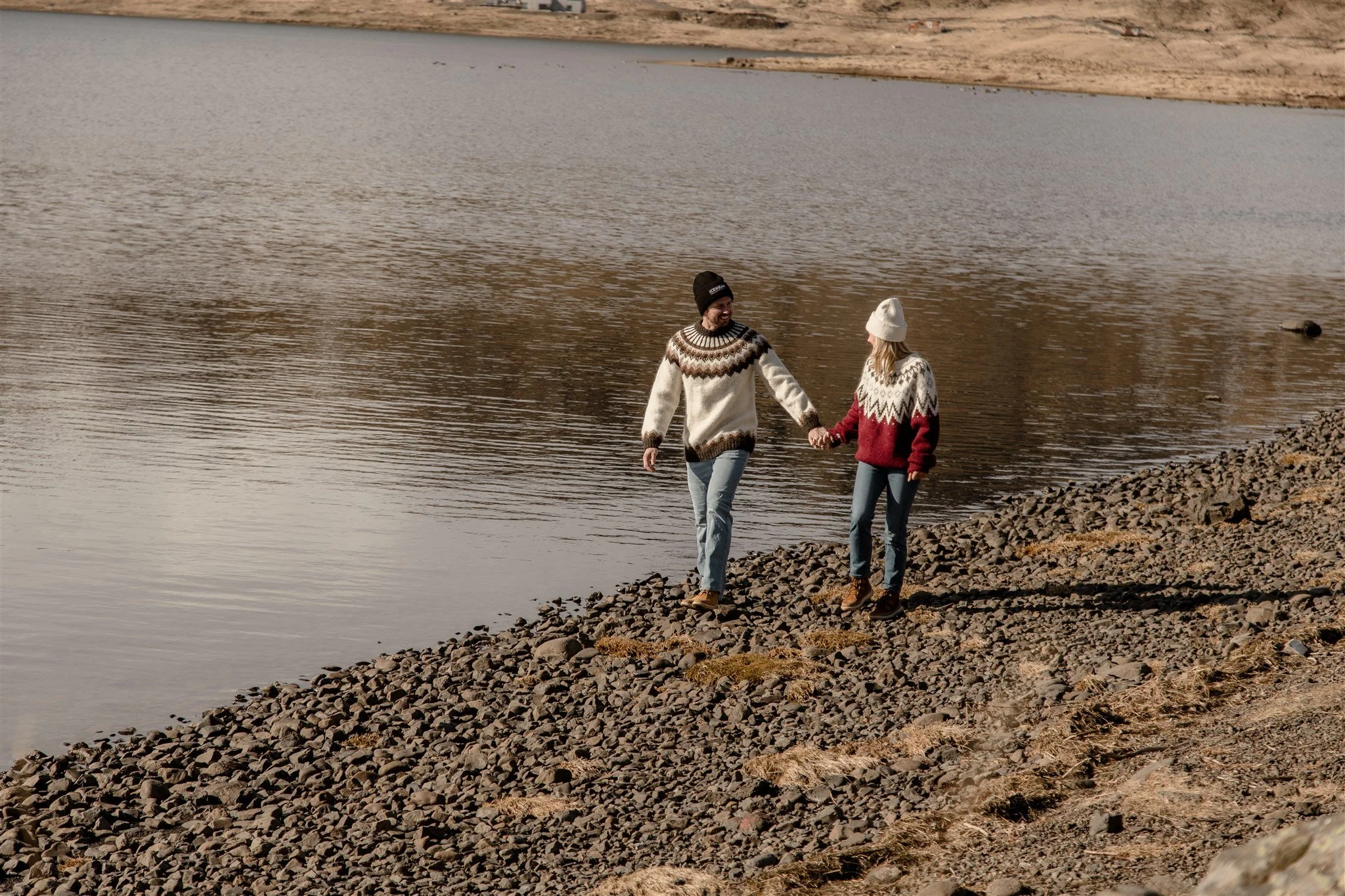 Iceland engagement photos in Icelandic sweaters 
