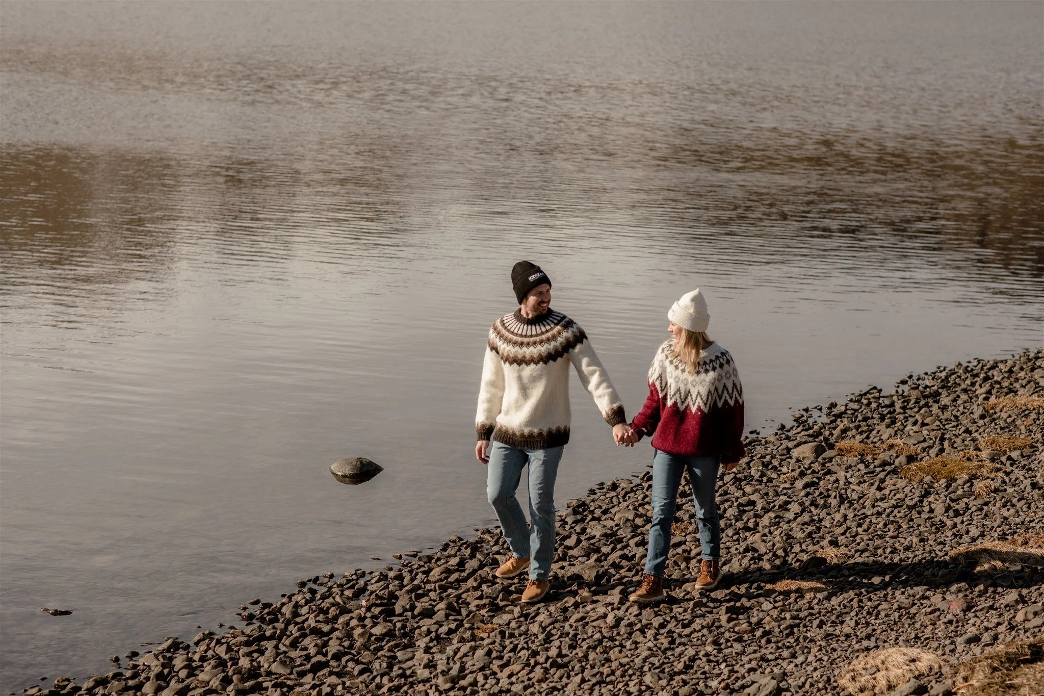 Iceland engagement photos in Icelandic sweaters 