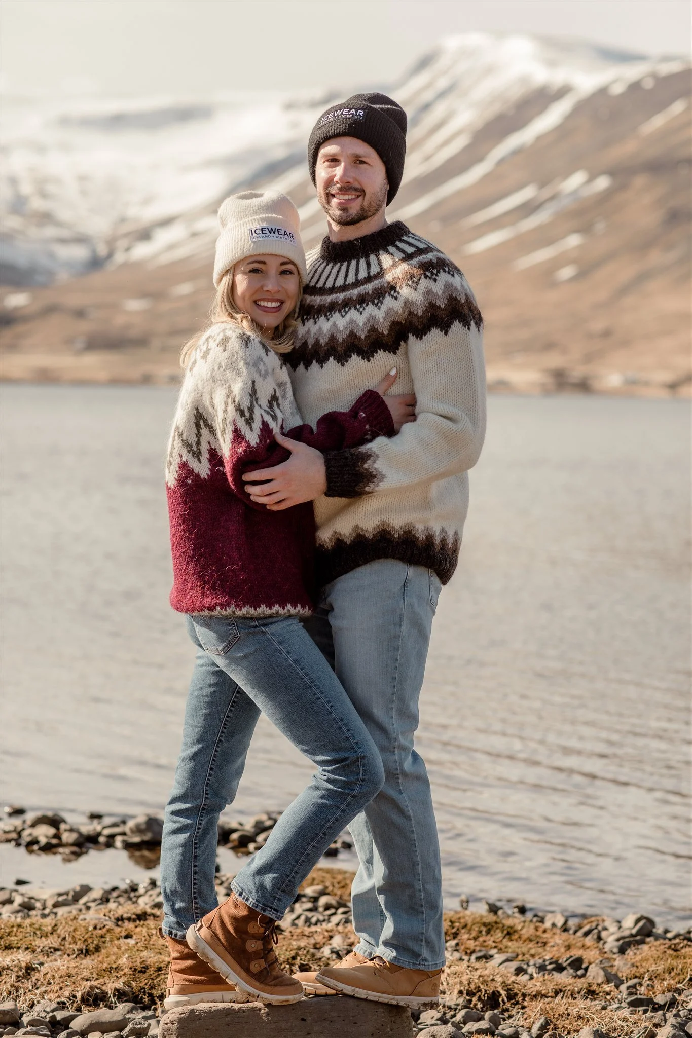 Iceland engagement photos in Icelandic sweaters 