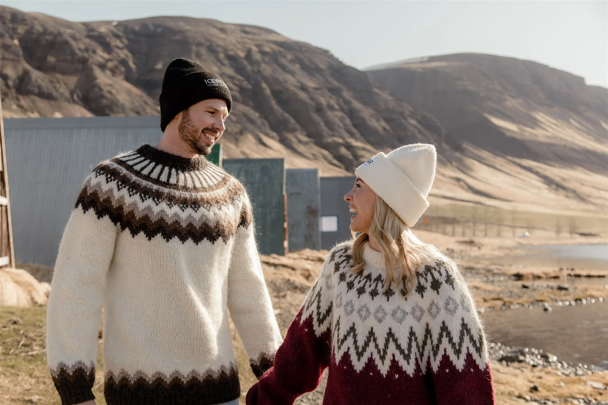 Iceland engagement photos in Icelandic sweaters 