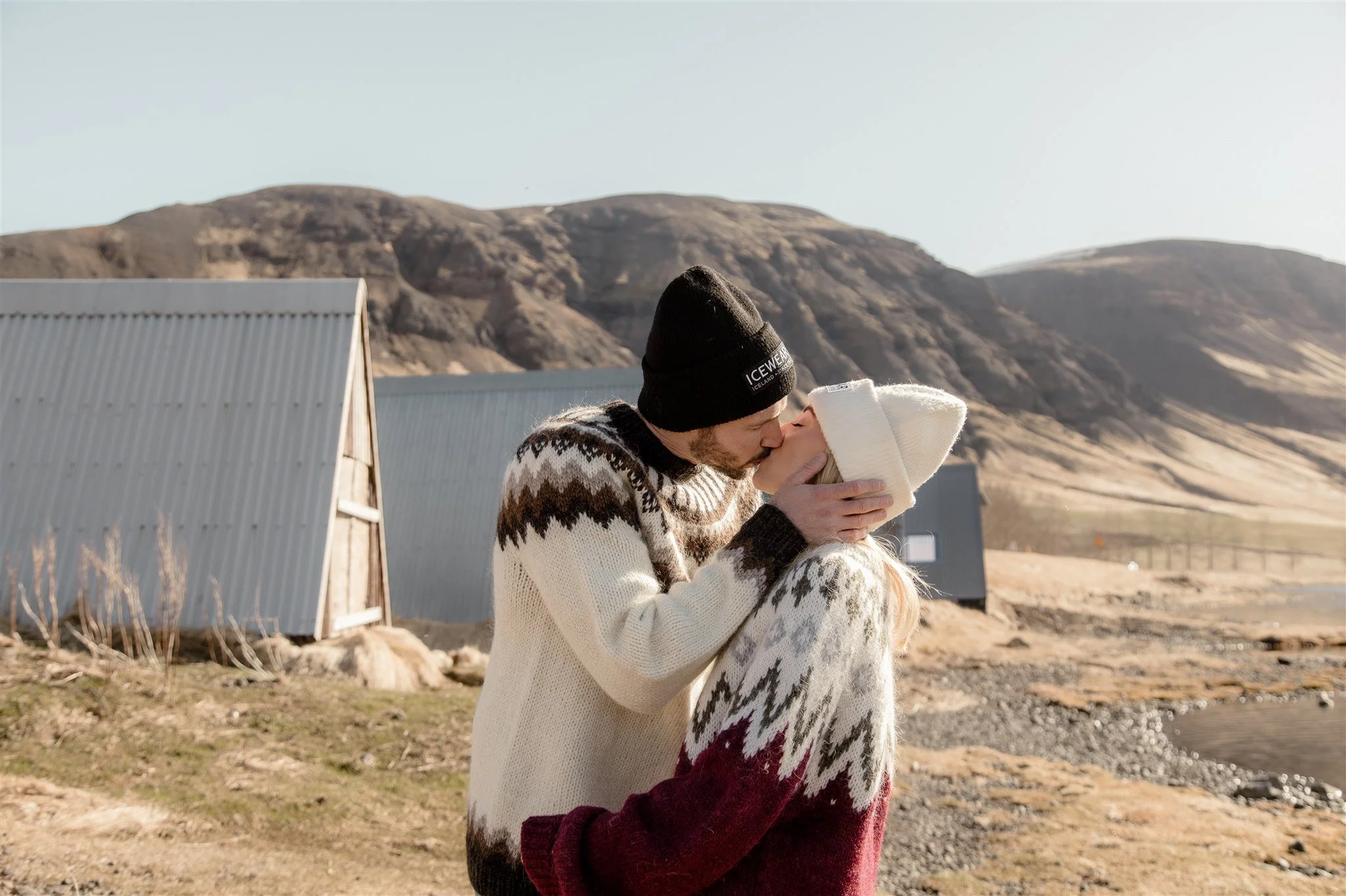 Iceland engagement photos in Icelandic sweaters 