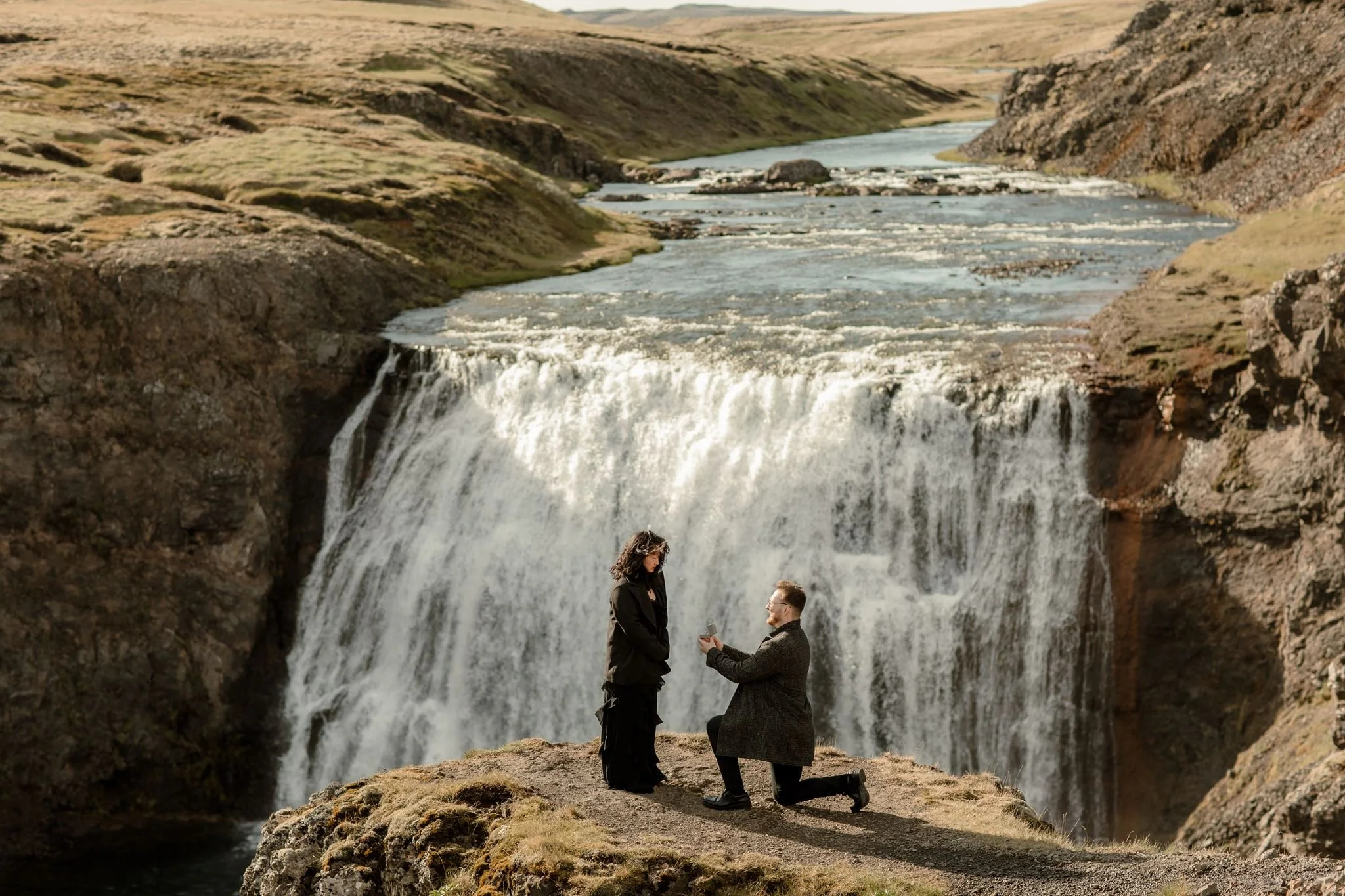 Private Waterfall Secret Iceland Proposal in Early Summer with Mini-Engagement Photosession