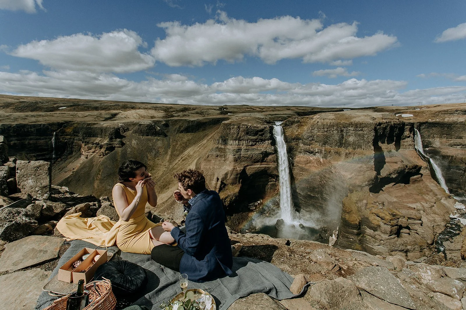 Iceland elopement with picnic at waterfall