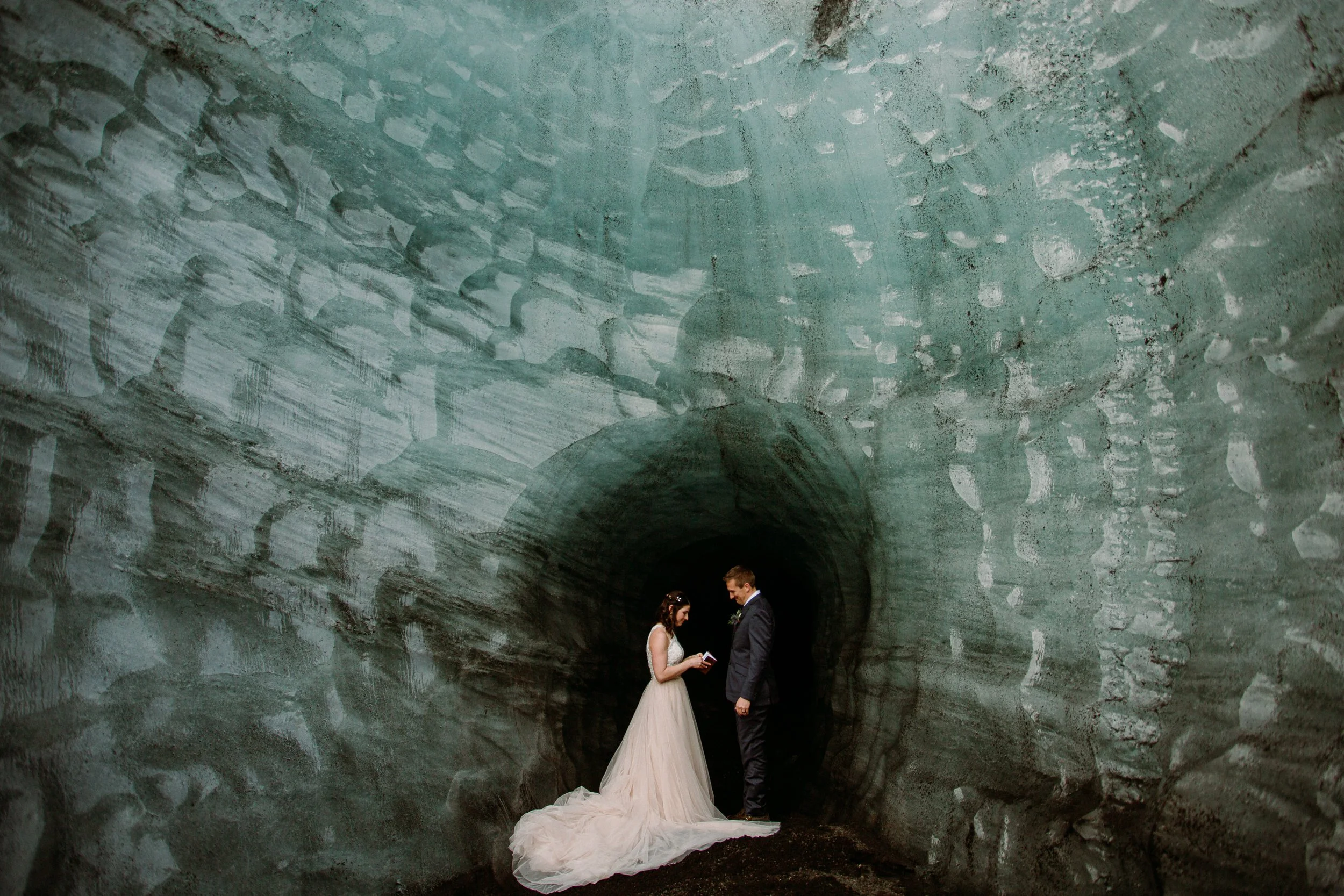 iceland elopement in blue ice glacier cave by iceland elopement photographer Steph zakas