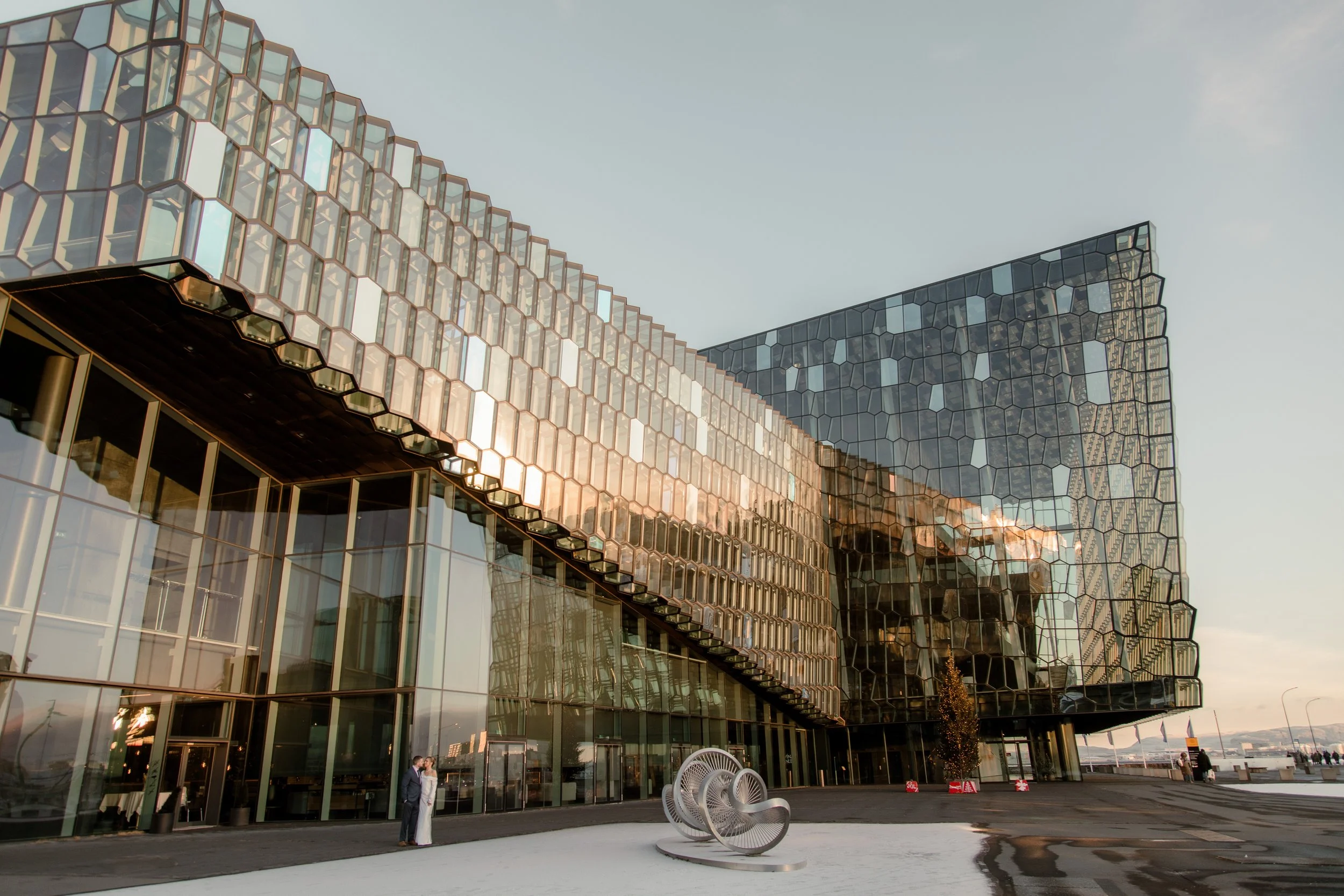 a Reykjavík elopement in front of Harpa opera house