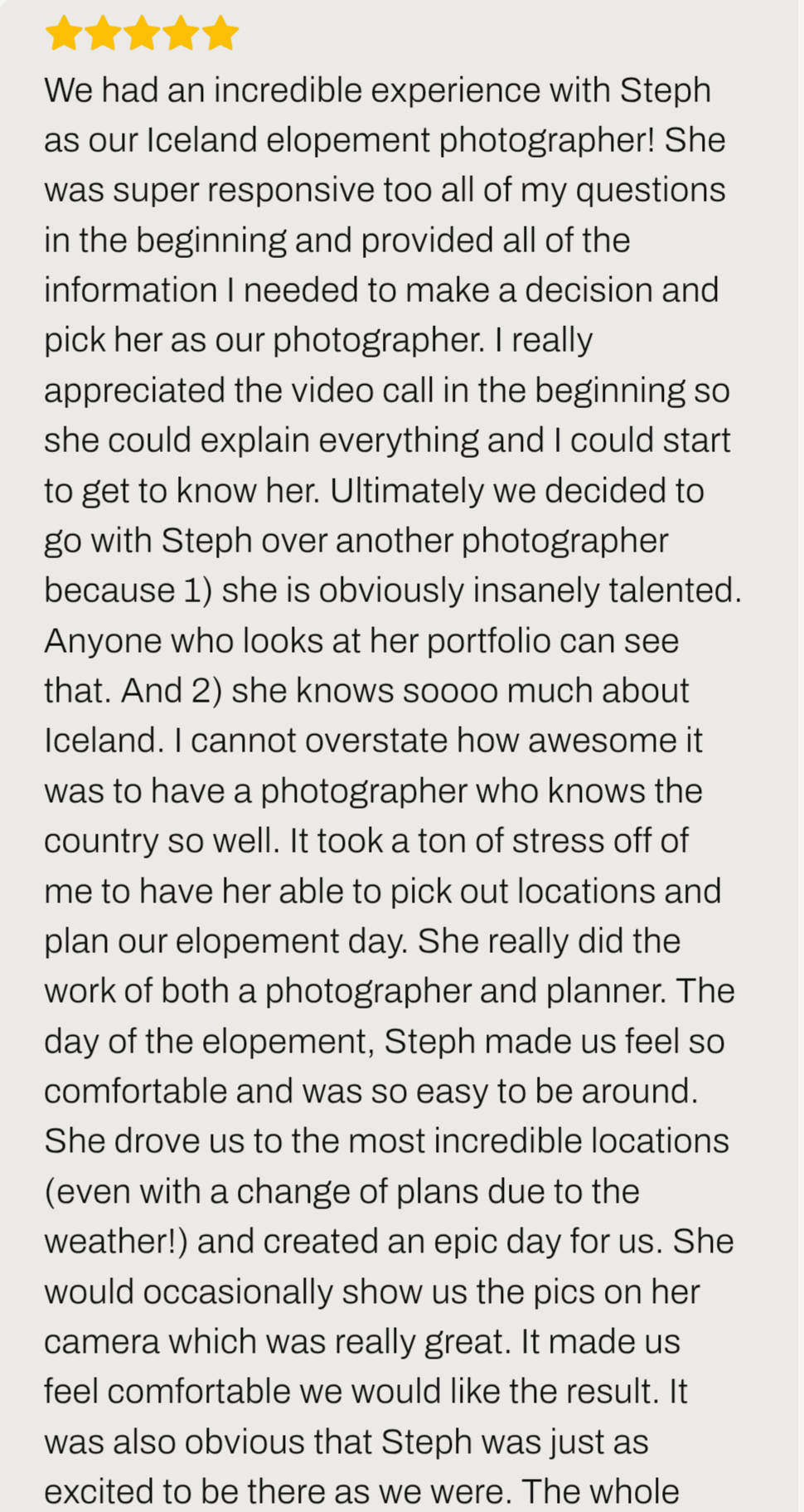image for Iceland elopement review ''We had an incredible experience with Steph as our Iceland elopement photographer!''