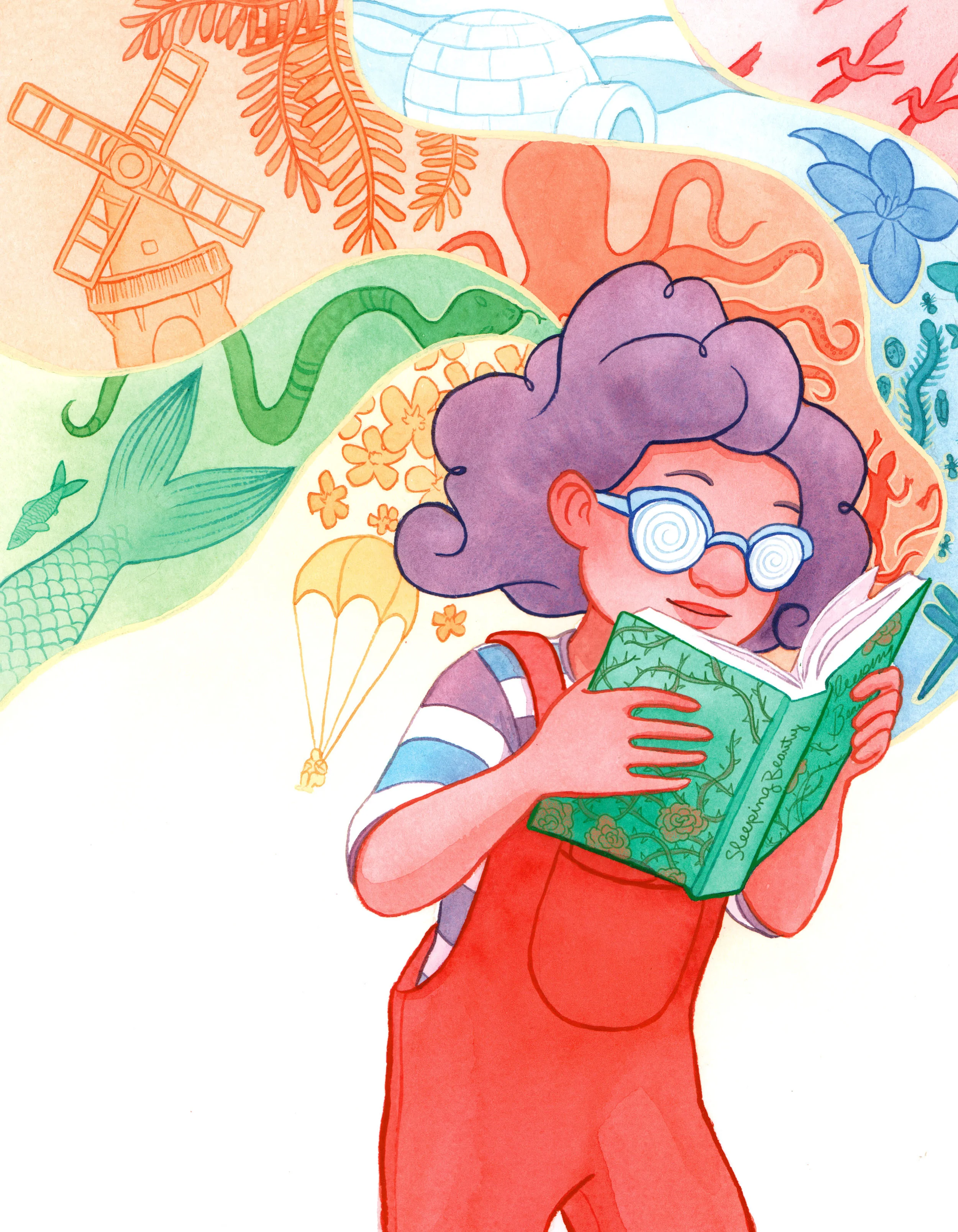 Illustrations for Reading Beauty written by Kimberly Long Cockroft. Published by Pelican Publishing Company in 2018.