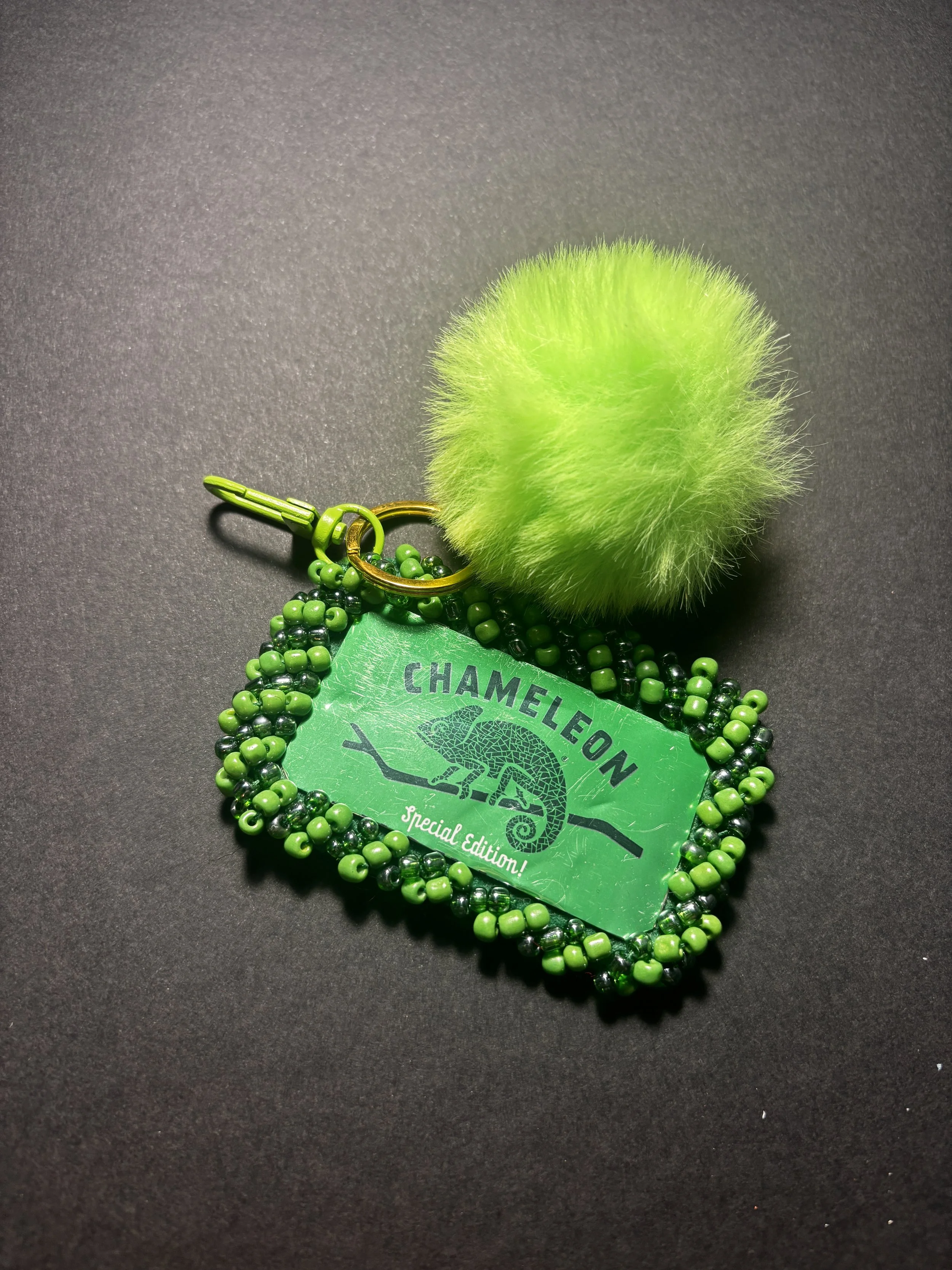 Soda Can Keychain - Green Coffee Chameleon