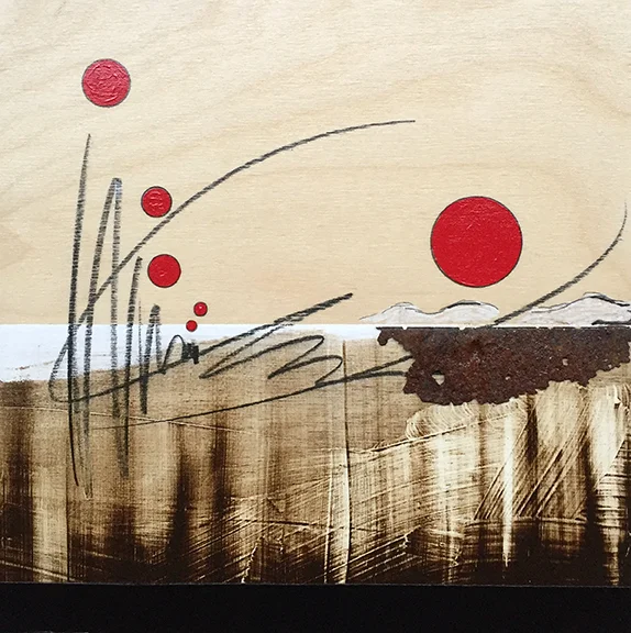 Untitled 8” x 8” Acrylic, graphite, found metal, on wood Price upon request