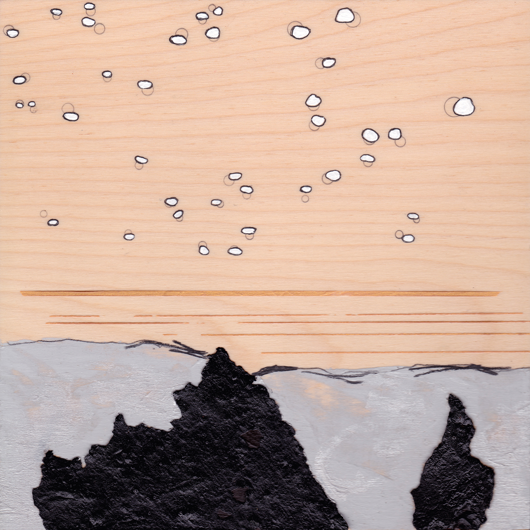 Black Mountain 8" x 8" Acrylic, pencil, found objects, on wood Price upon request