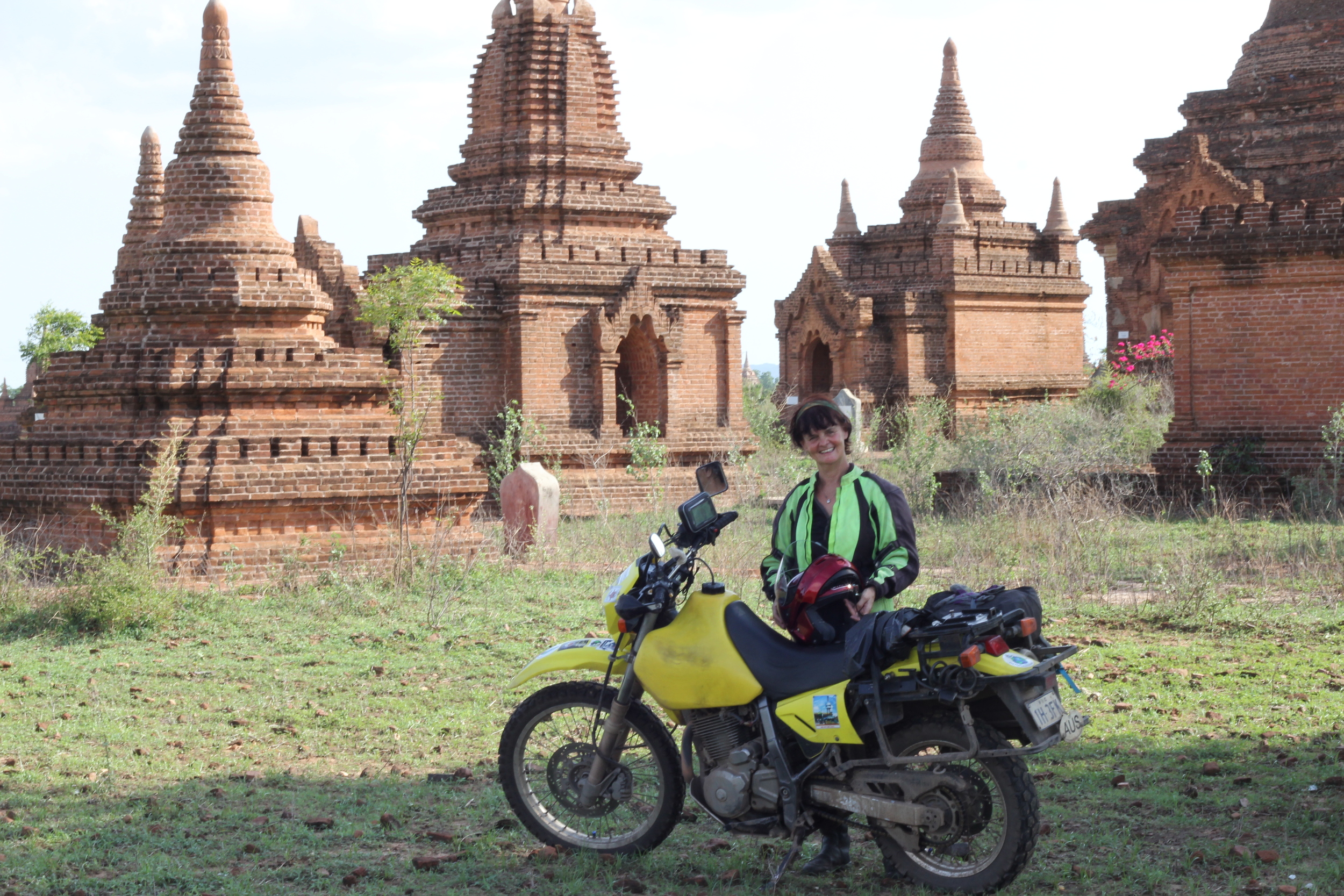 Liz in Myanmar, at Bagan amongst the Pagodaa